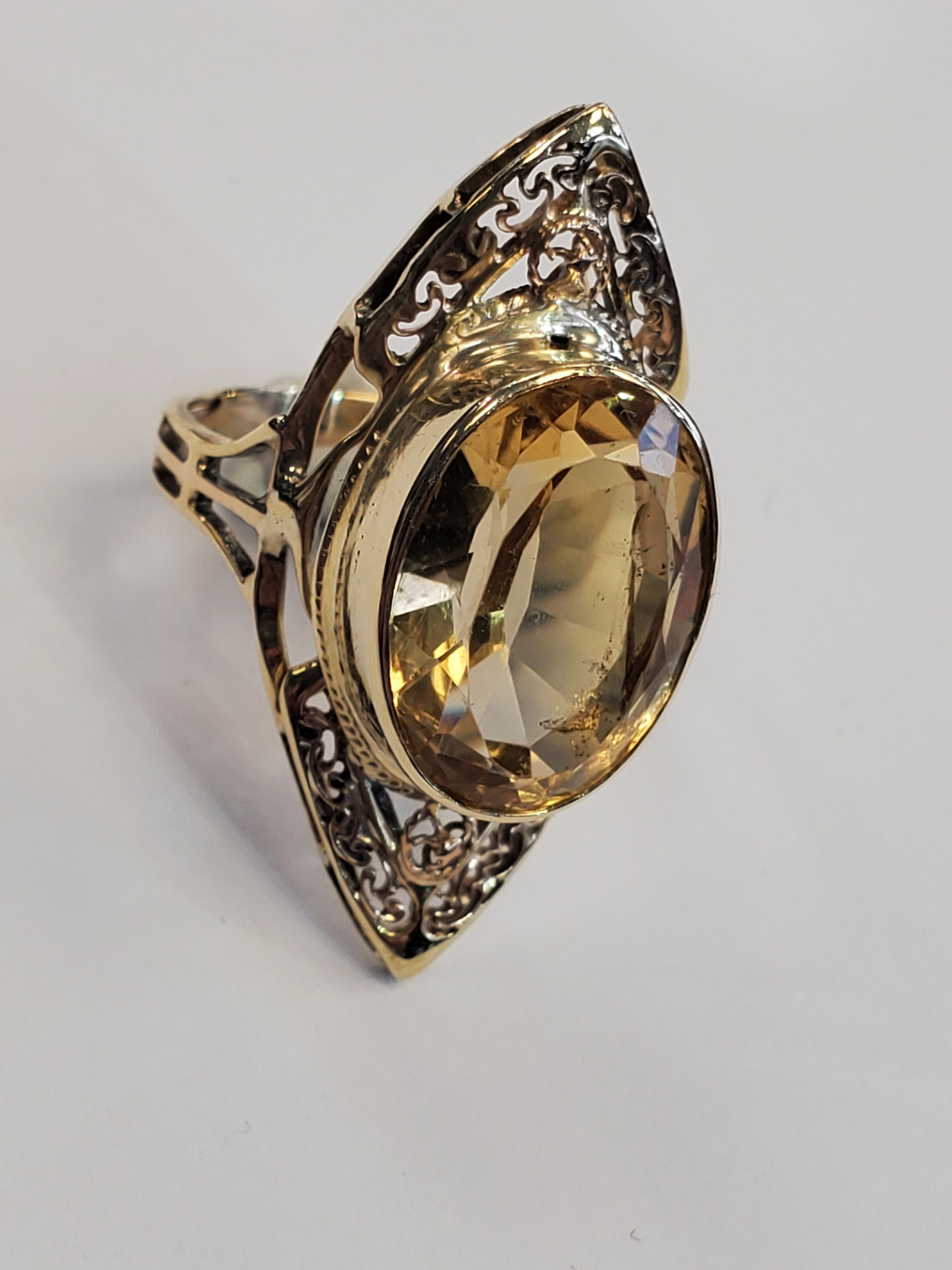 Product Image for Antique citrine filigree navette ring 14k yellow gold size 5.75