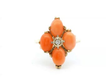 Vintage Coral and Diamond Ring