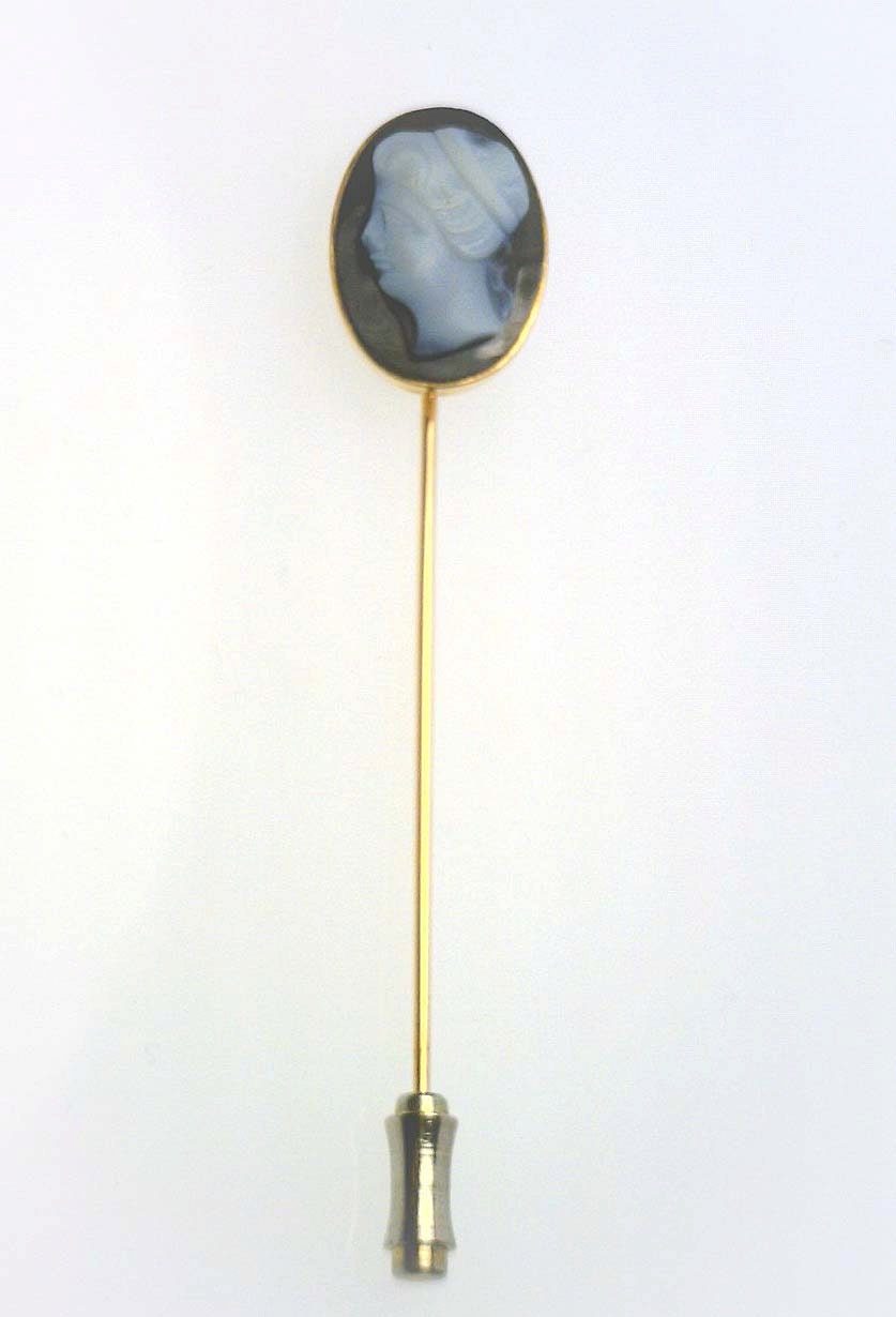 Product Image for Antique 14K Gold Bezel Set Hand Carved Onyx Cameo Stick Pin