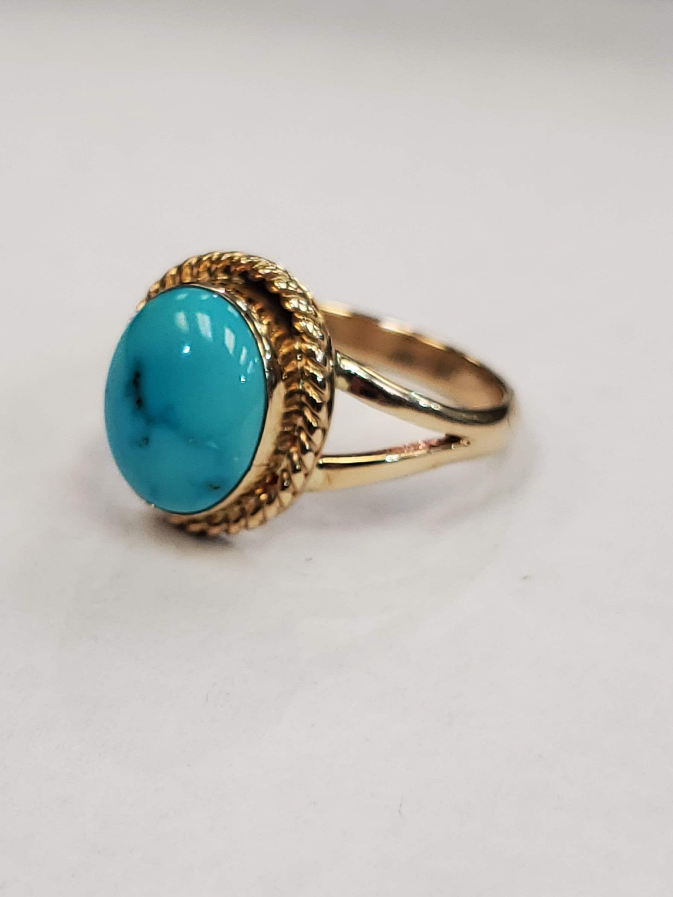 Product Image for Signed Native American Turquoise 14k Yellow Gold Ring Tom Lewis Size 6