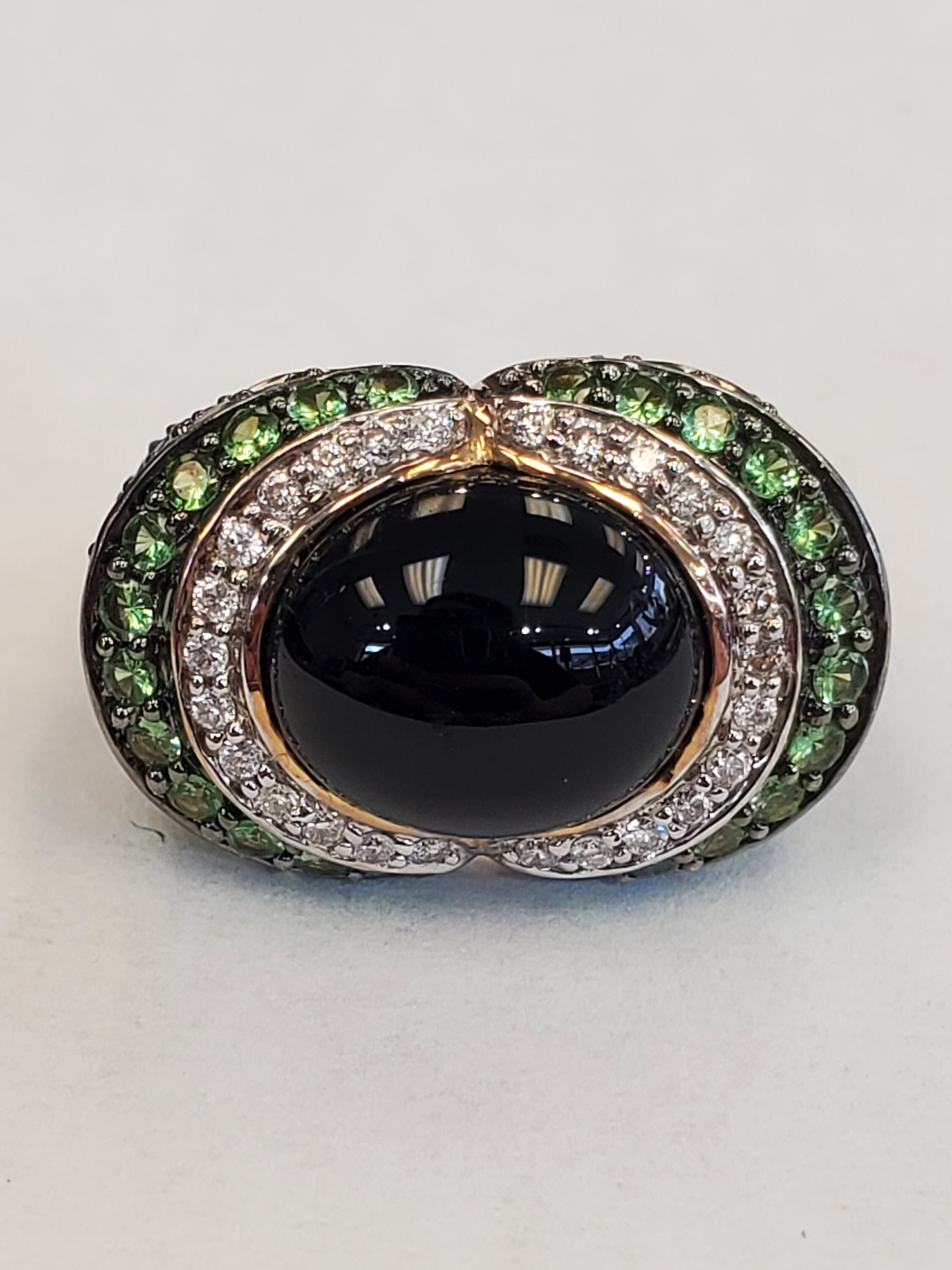 Product Image for Carlo Viani 14k Yellow Gold Onyx Tsavorite Garnet Diamond Ring Size 6