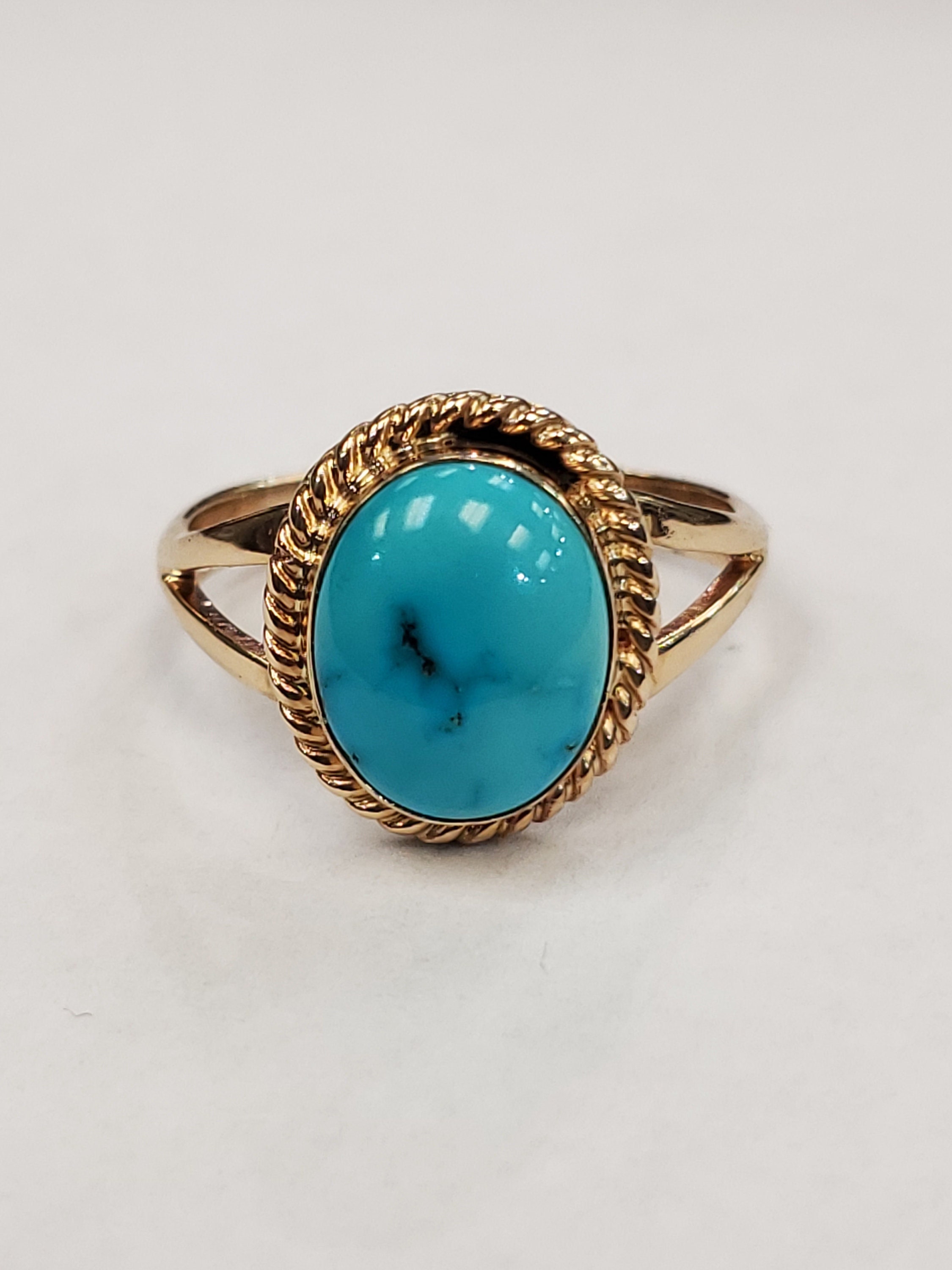 Product Image for Signed Native American Turquoise 14k Yellow Gold Ring Tom Lewis Size 6