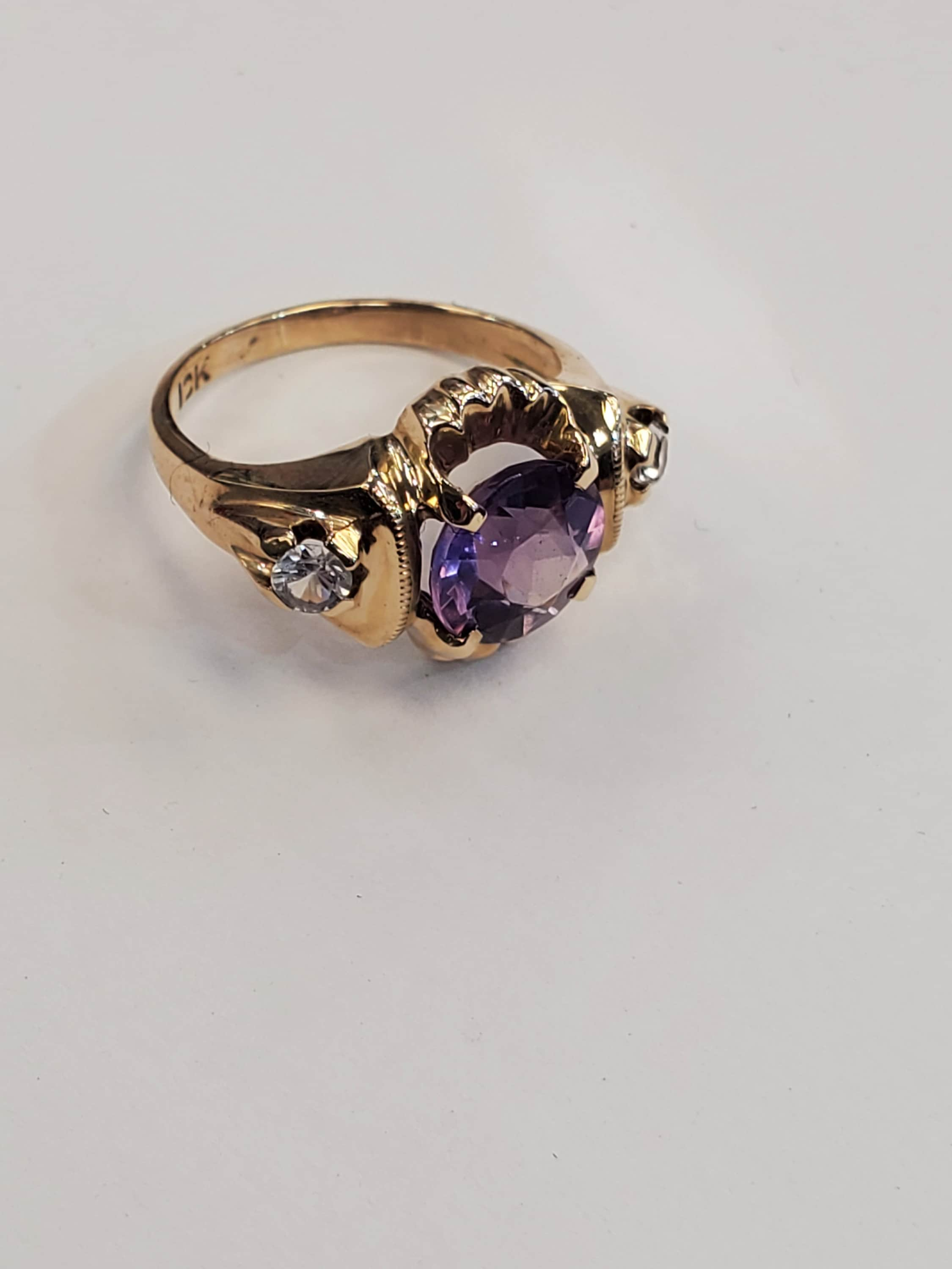 Product Image for amethyst and white sapphire antique ring 10k yellow gold size 4.5