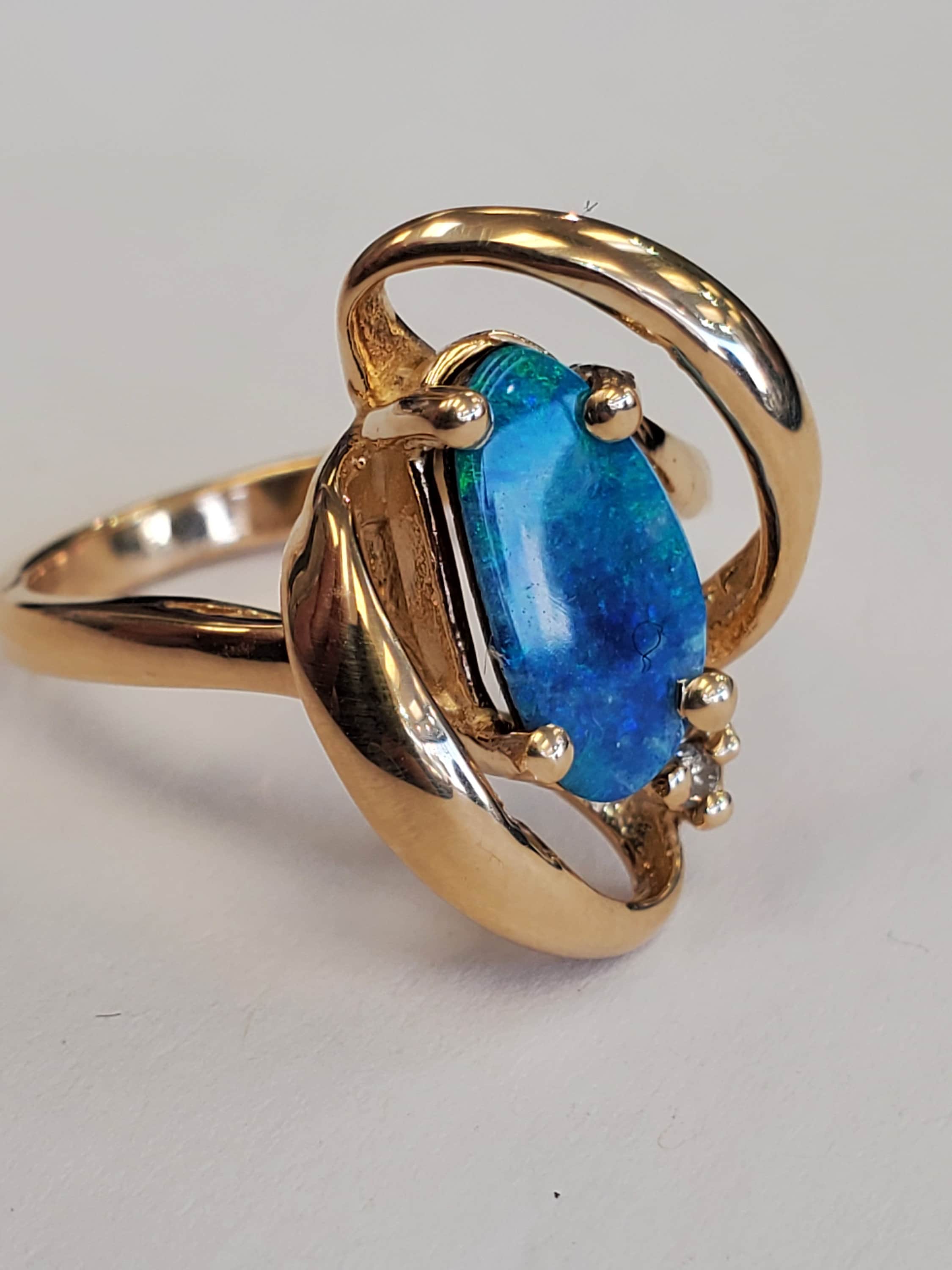 Product Image for Triplet opal and diamond swirl ring 14k yellow gold size 6.25