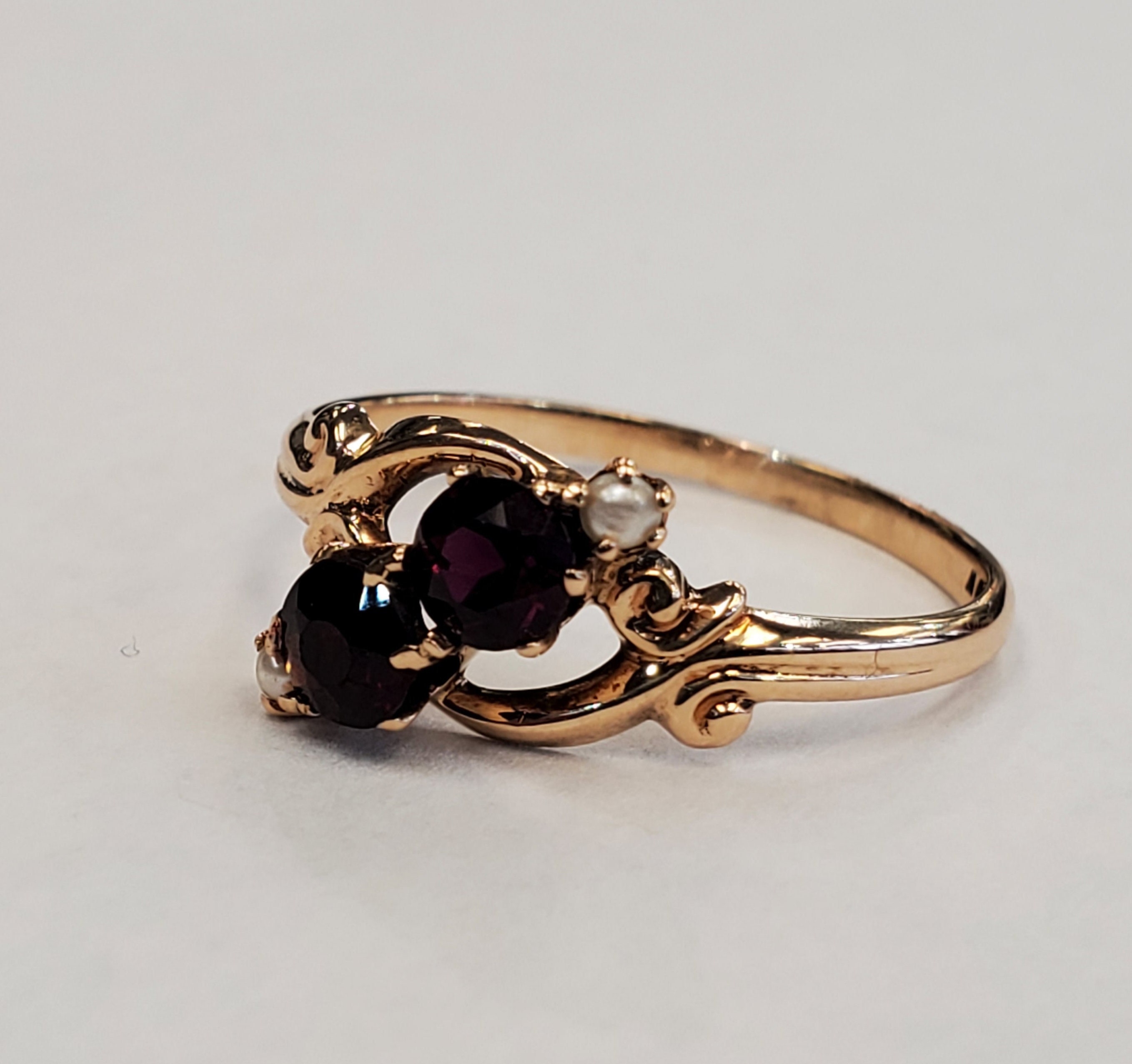 Product Image for Antique White Wile Warner rose cut garnet and seed pearl 10k yellow gold ring