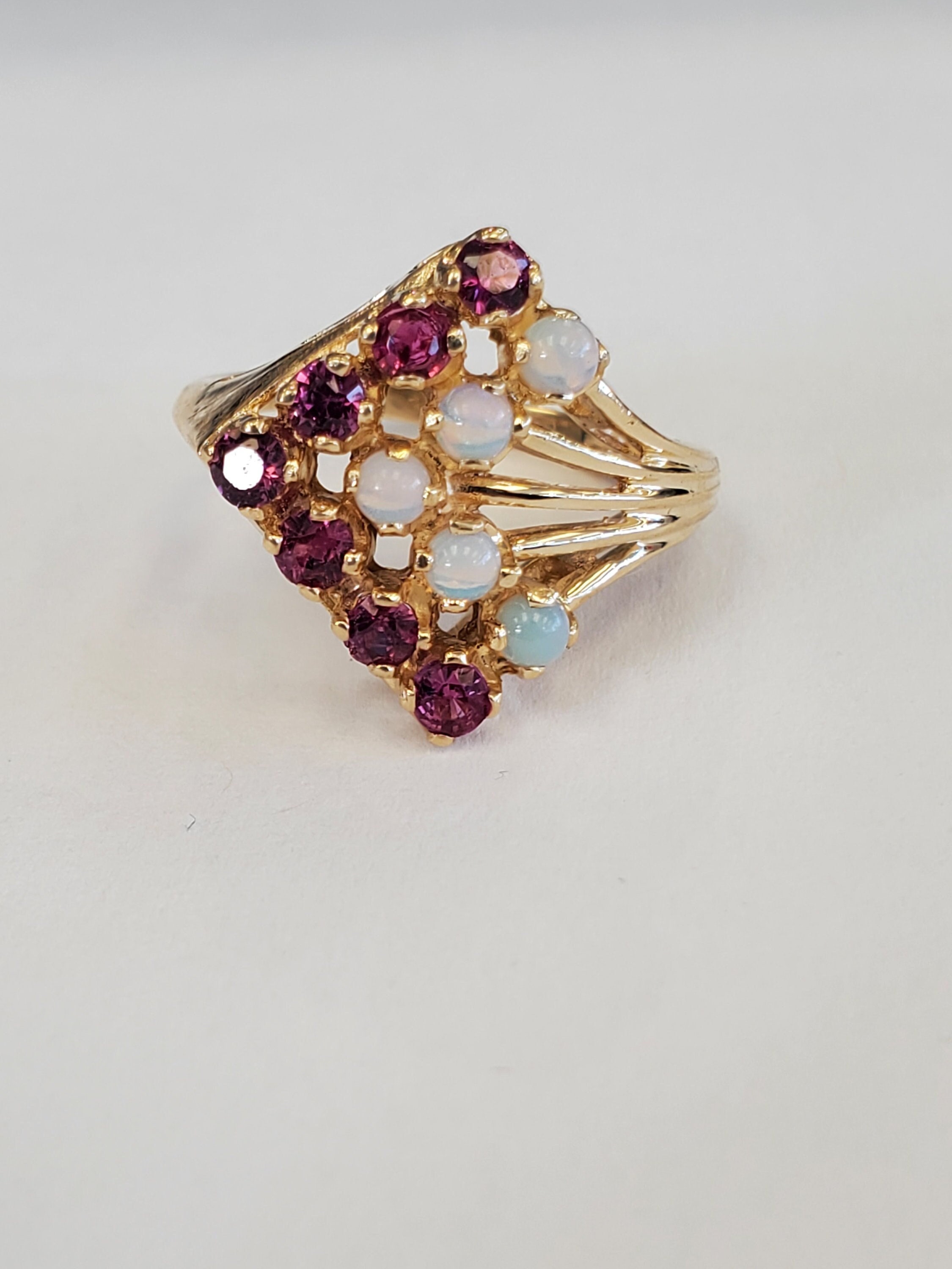 SECO Retro ruby and opal 14k yellow gold ring size 4.5 Stein & Ellbogen Co.