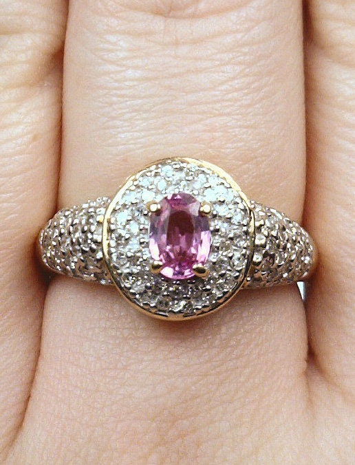 Product Image for 14K Gold .57CT Pink Sapphire .43CT Diamond Halo Ring