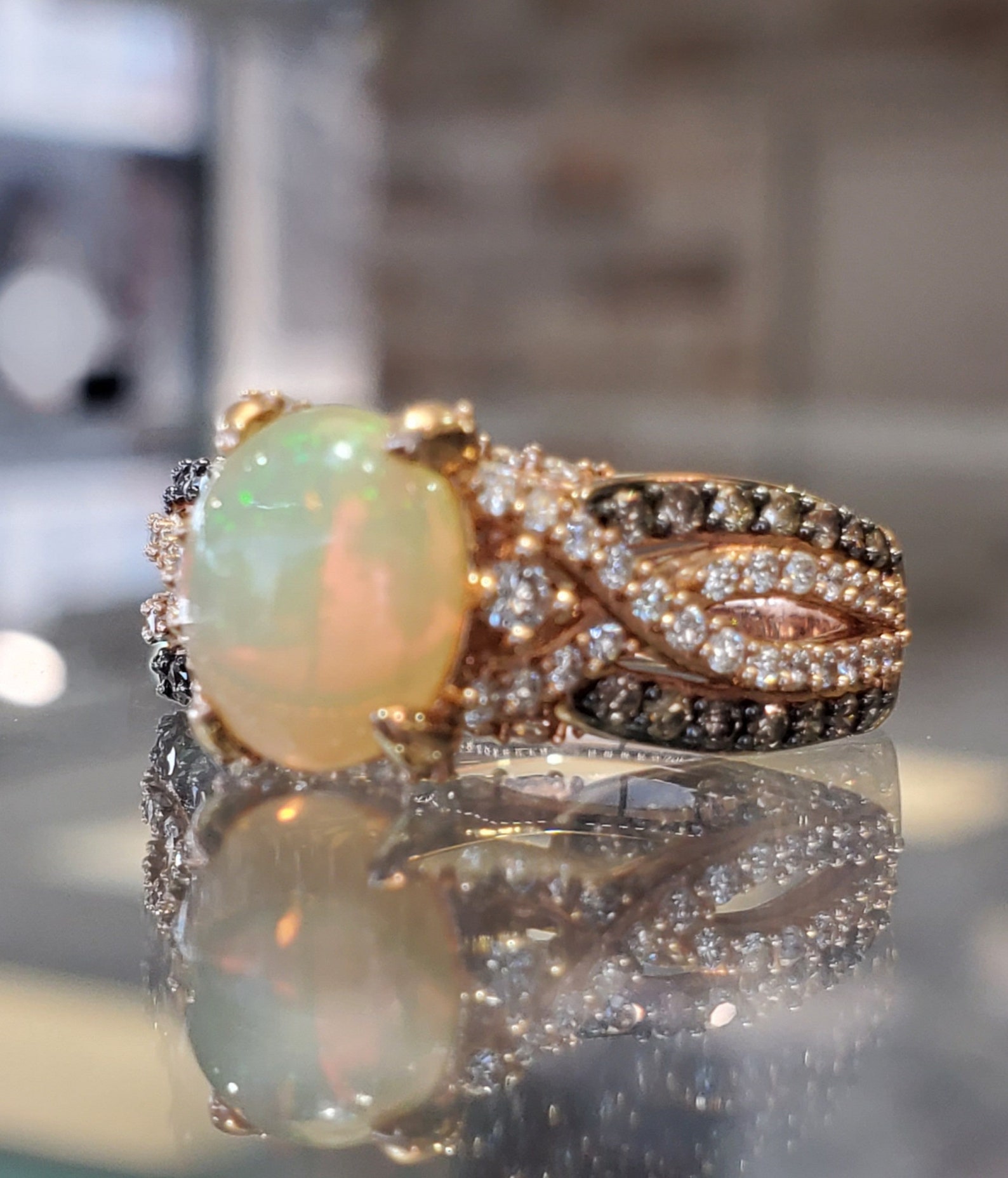 Levian opal ring with chocolate and white diamonds 14k rose Etsy