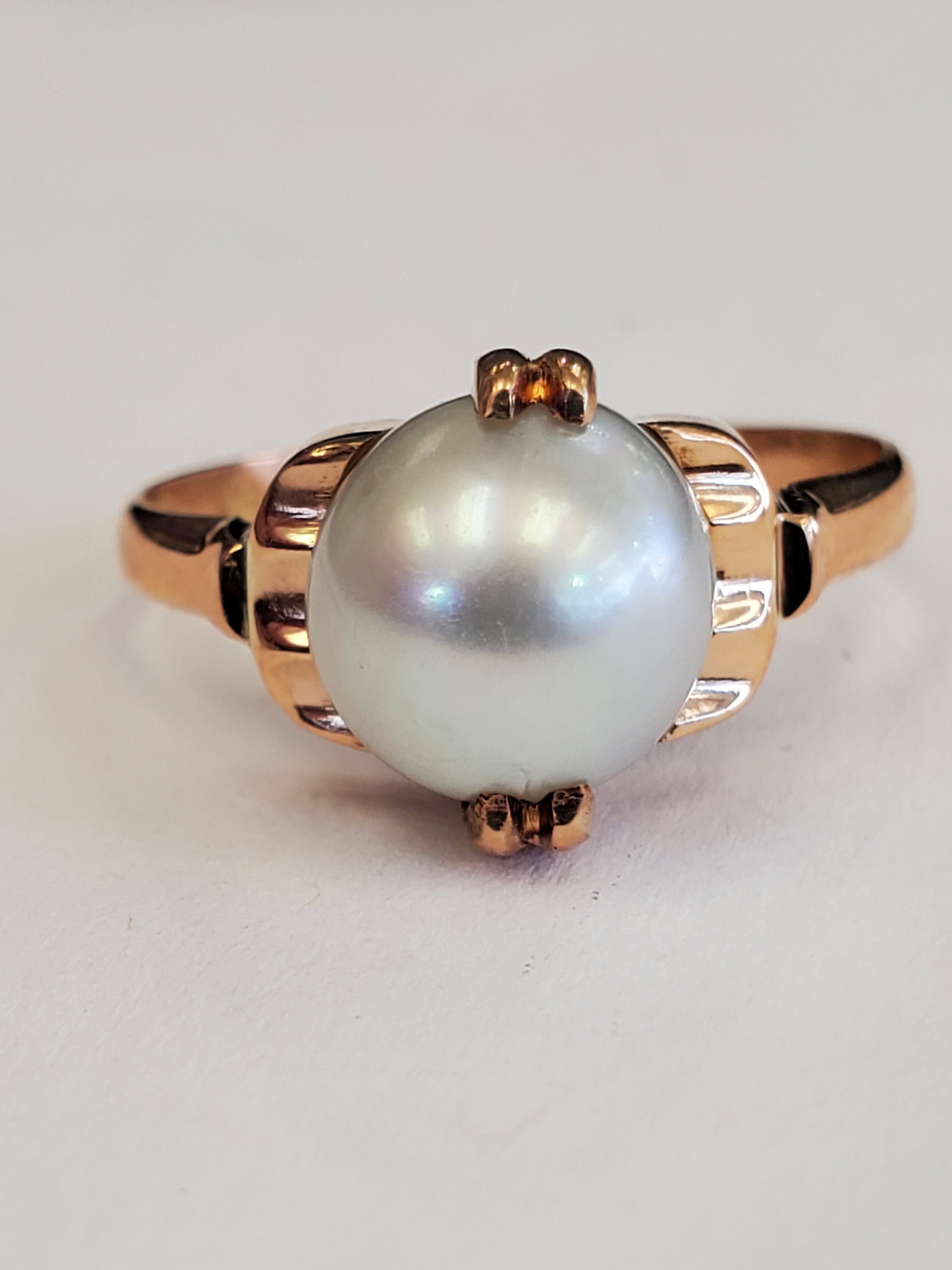 Silver gray pearl 18k rose gold CPO hallmarked ring size 6.25