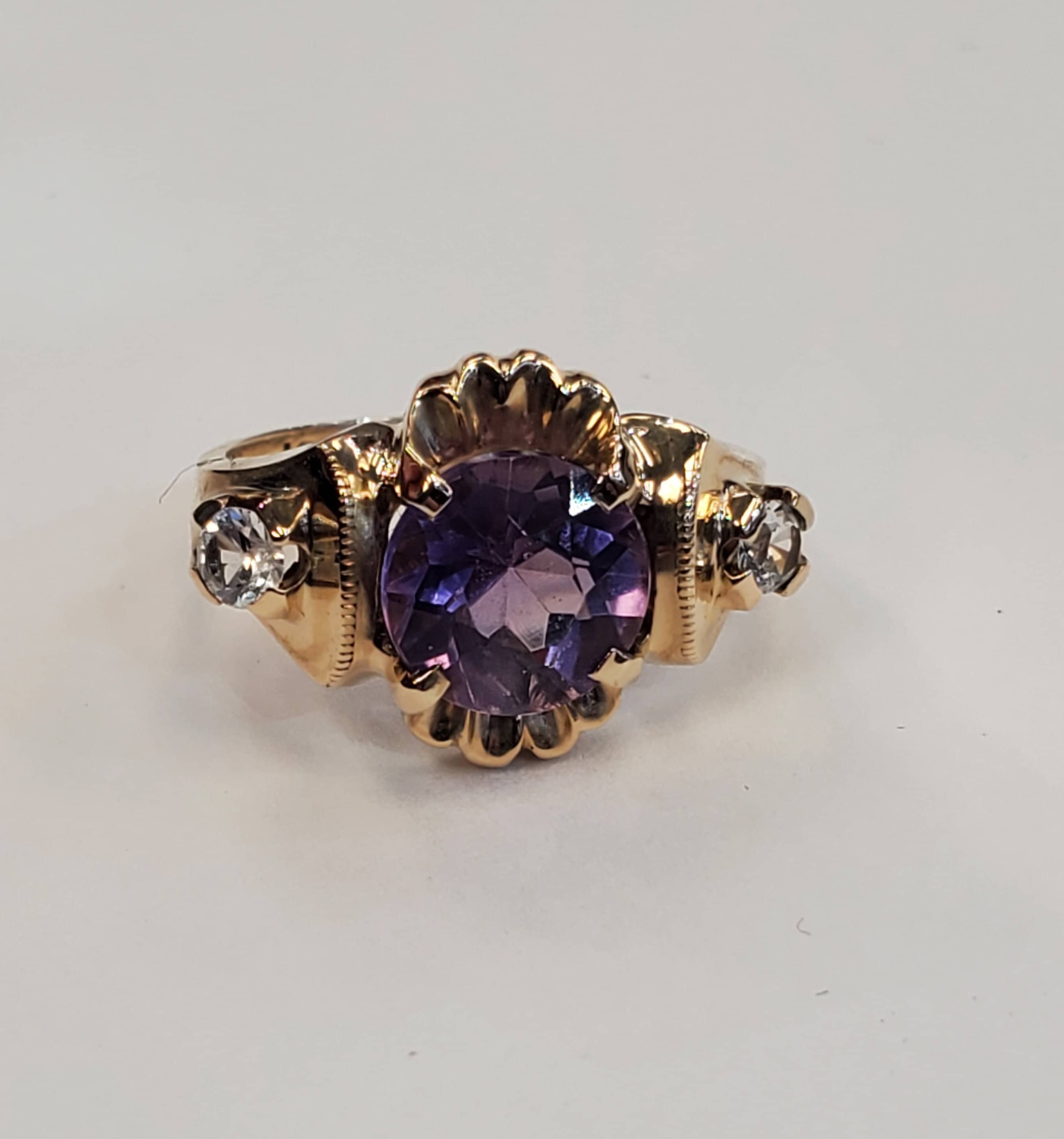 amethyst and white sapphire antique ring 10k yellow gold size 4.5