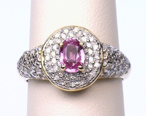 Product Image for 14K Gold .57CT Pink Sapphire .43CT Diamond Halo Ring