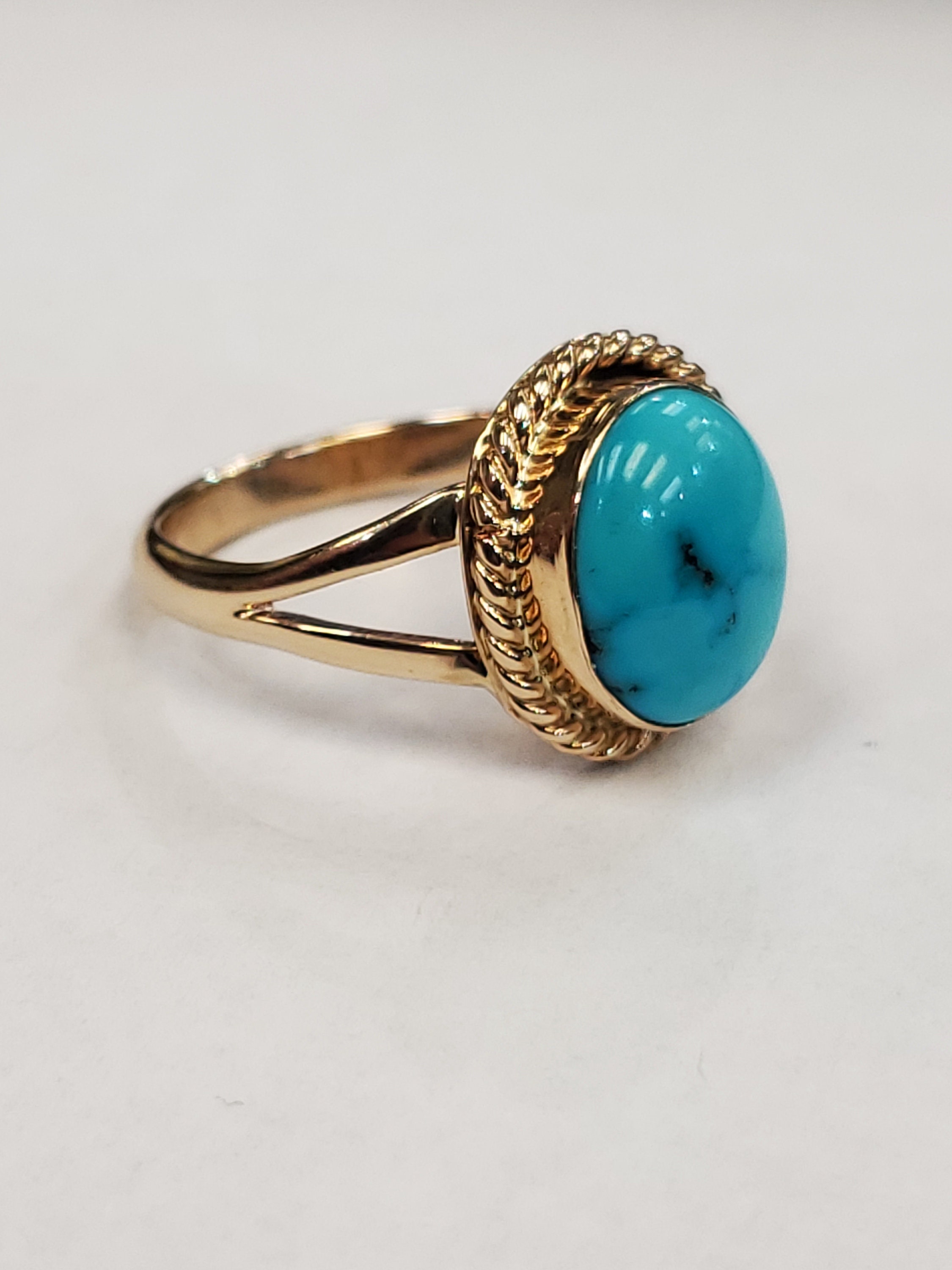 Product Image for Signed Native American Turquoise 14k Yellow Gold Ring Tom Lewis Size 6