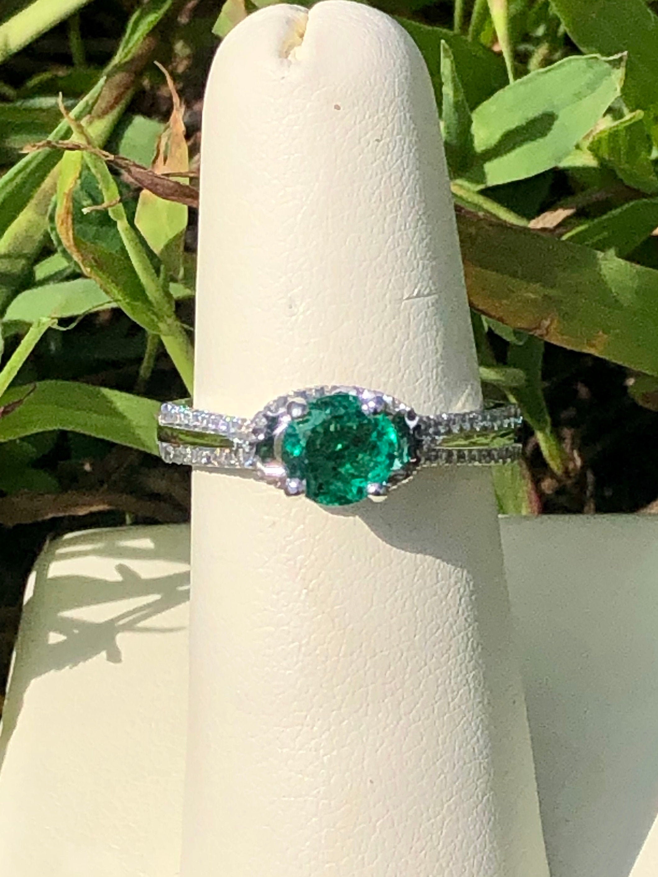 14K White Gold .71CT Emerald & .33CT Diamond Ring