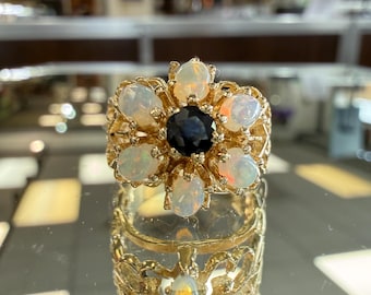 Sapphire and Opal Flower Ring