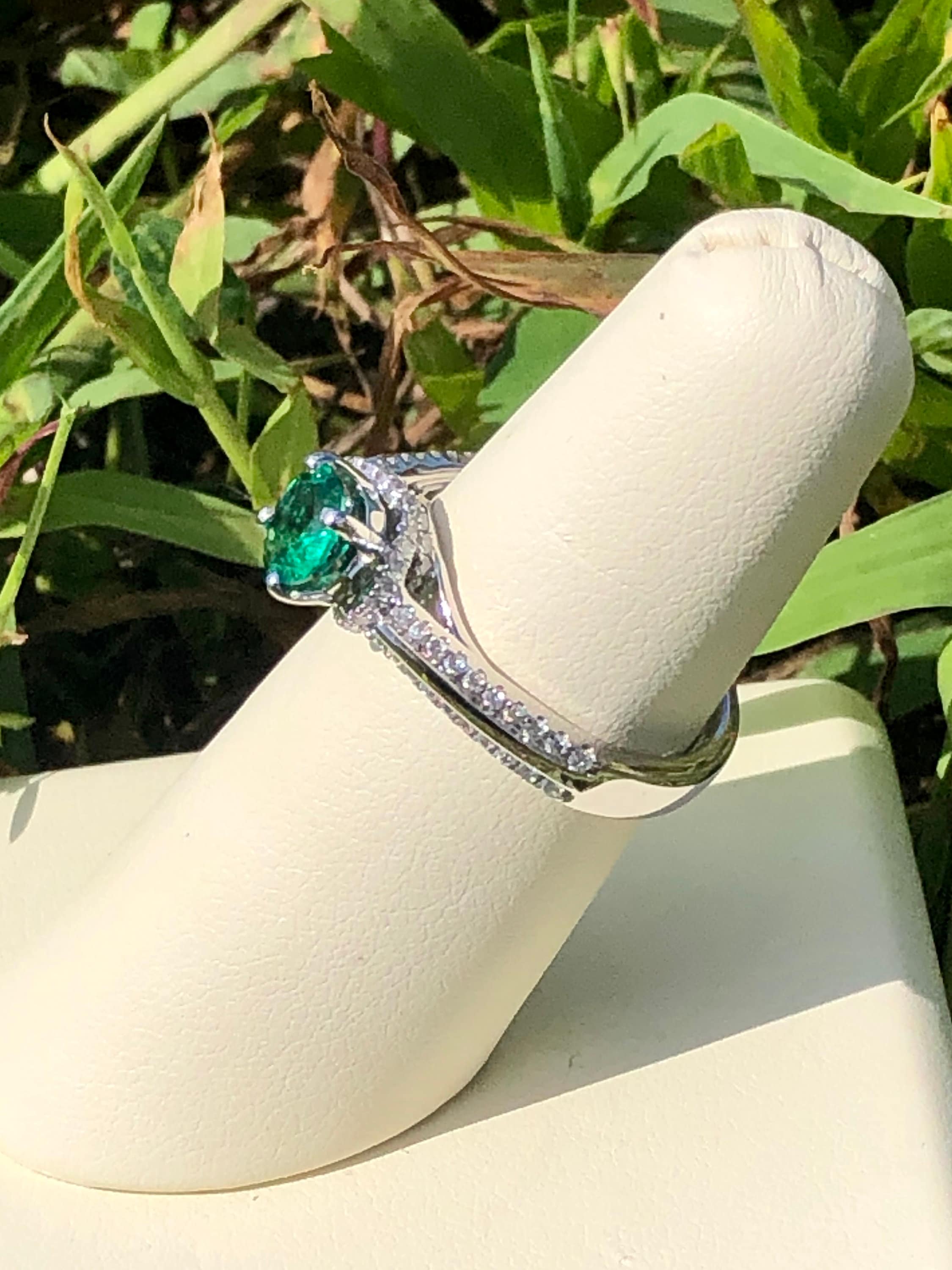 Product Image for 14K White Gold .71CT Emerald & .33CT Diamond Ring