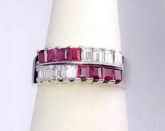 Vintage 14K White Gold 1.04 CTTW Ruby & Diamond Band vpl