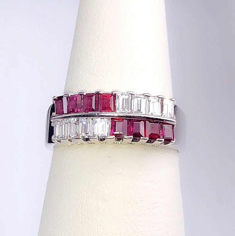 Vintage 14K White Gold 1.04 CTTW Ruby & Diamond Band vpl