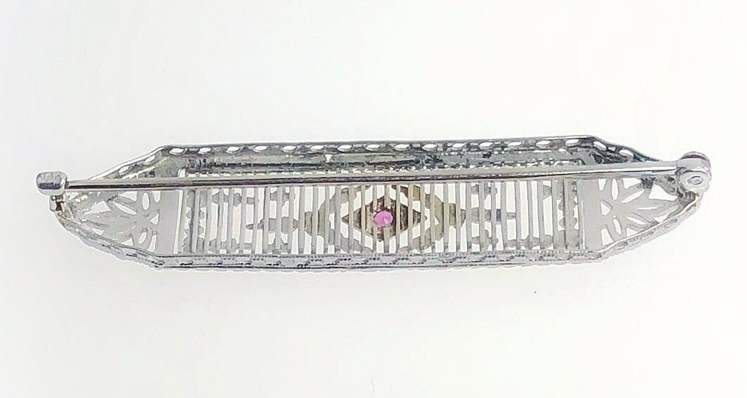 Product Image for Vintage 14K White Gold Bar Pin Brooch with Lab Created Pink Sapphire vpl