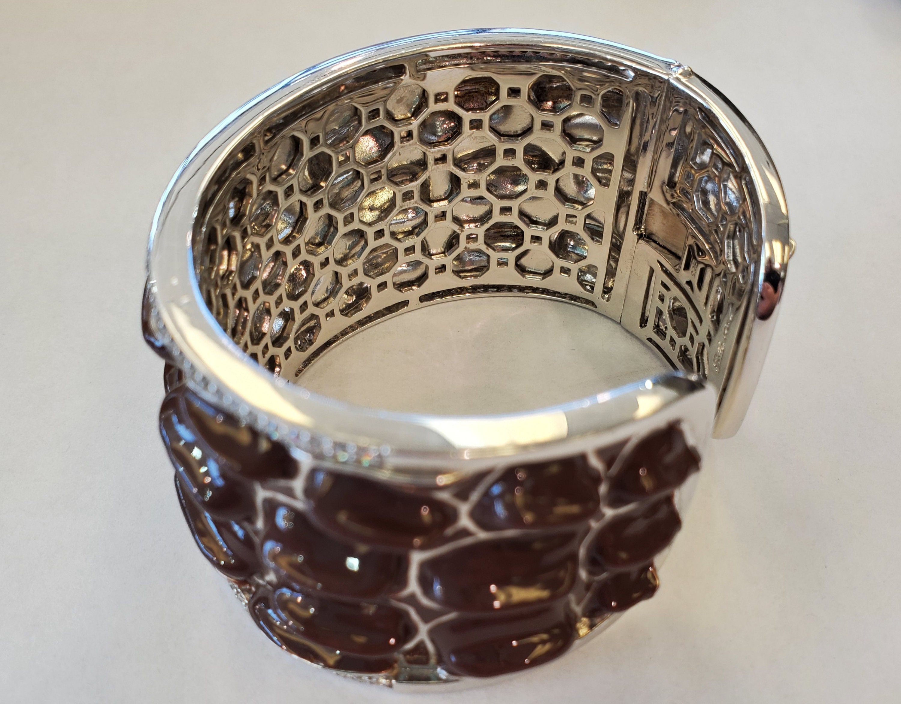 Product Image for Belle Etoile Croccodrillo brown enamel and CZ cuff bracelet