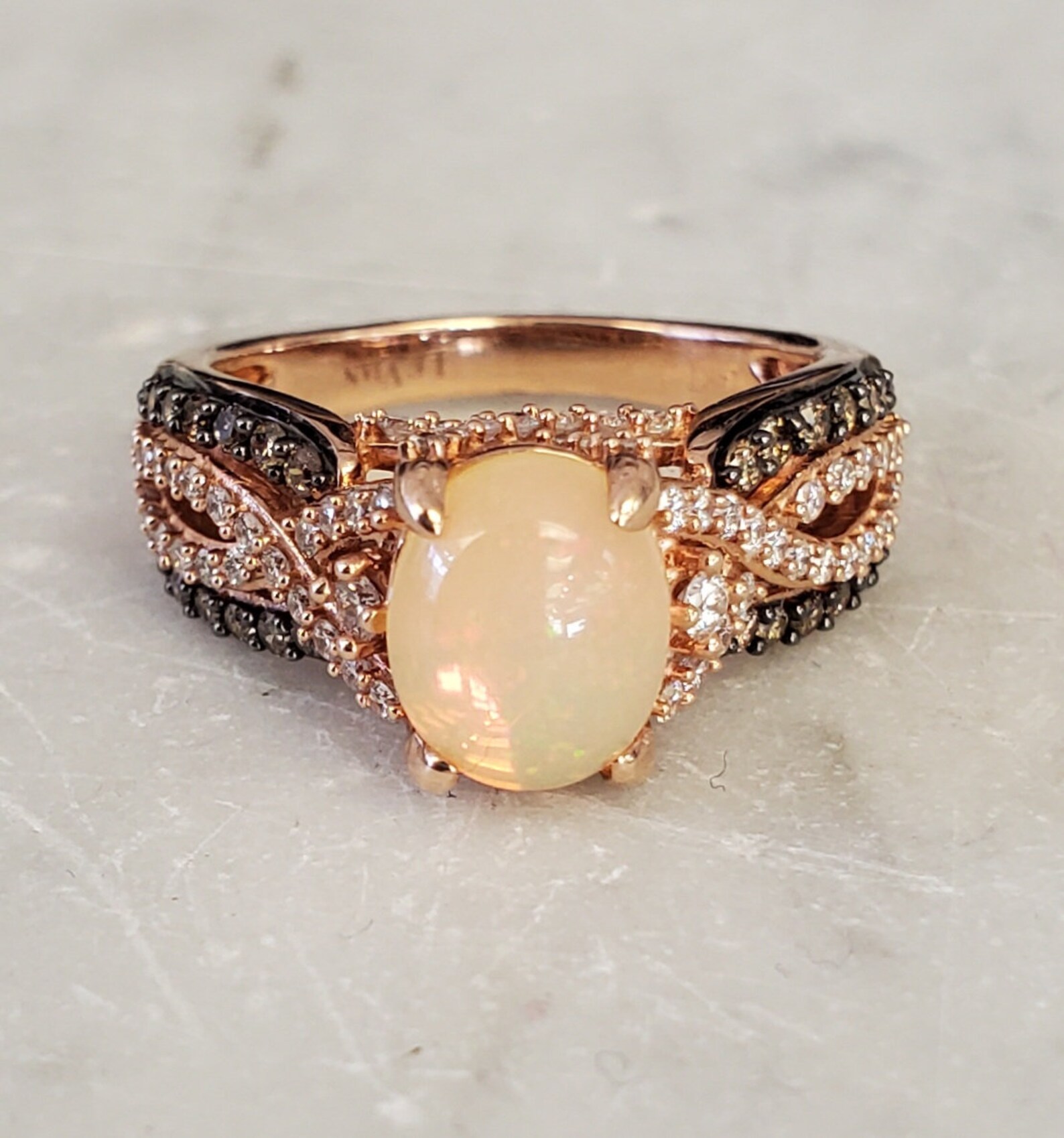 Levian opal ring with chocolate and white diamonds 14k rose Etsy