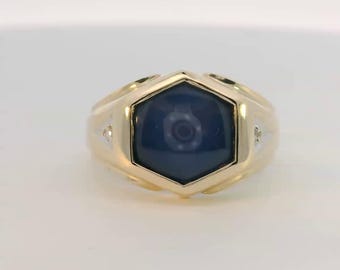 Hexagonal Lab Star Sapphire Ring