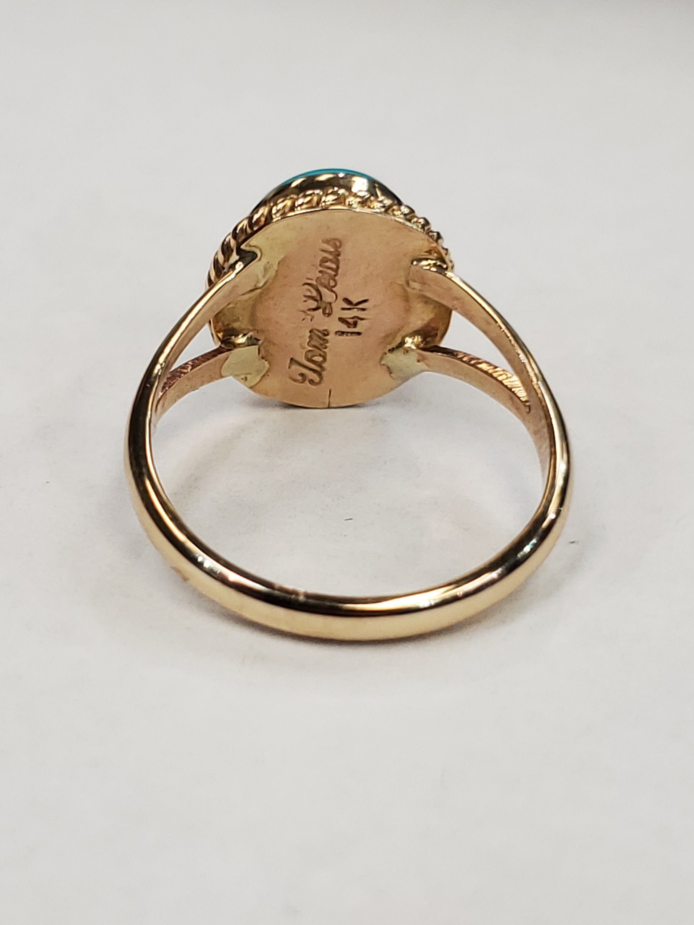 Product Image for Signed Native American Turquoise 14k Yellow Gold Ring Tom Lewis Size 6