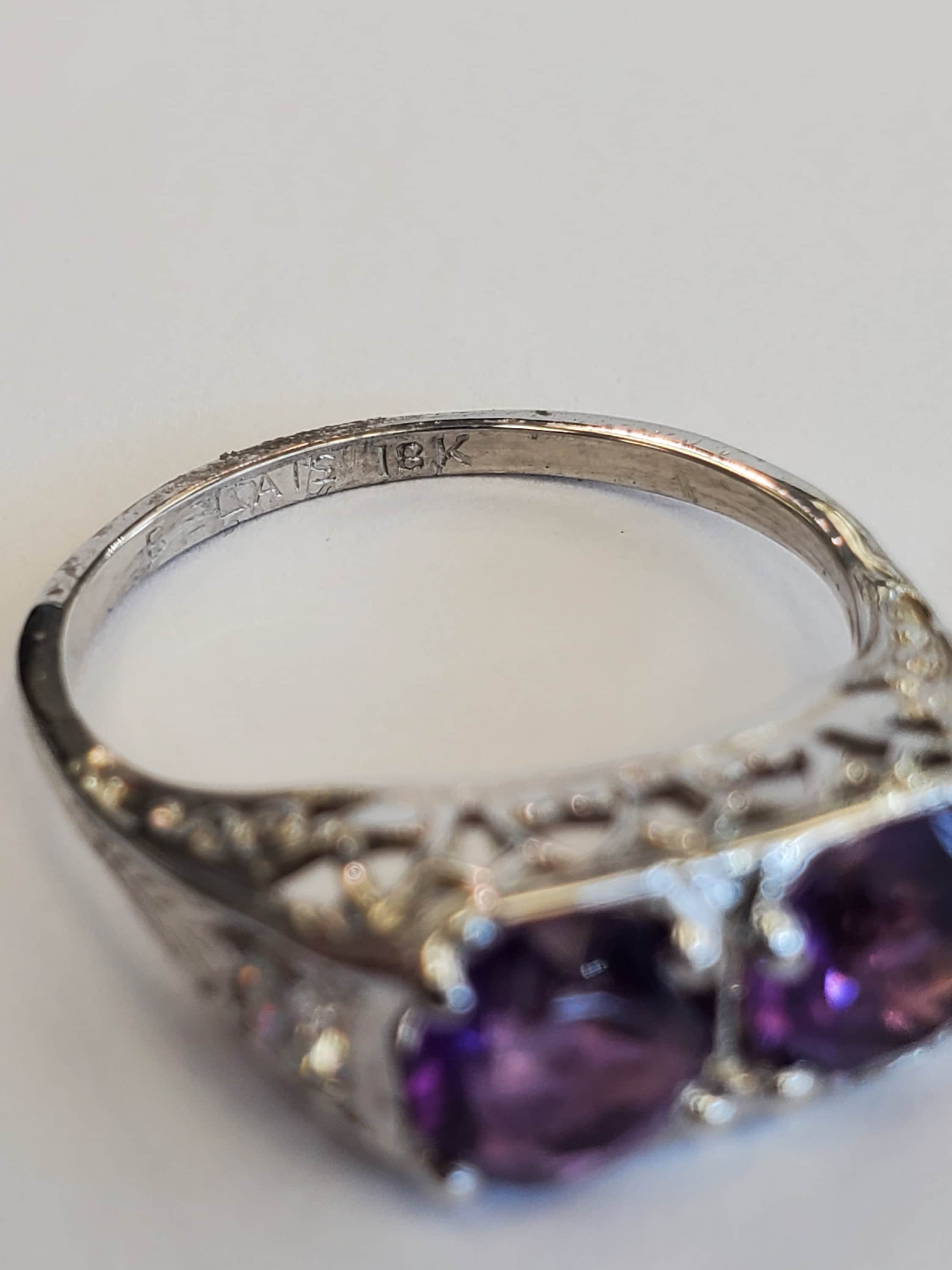 Product Image for 18k white gold amethyst and diamond filigree ring size 8