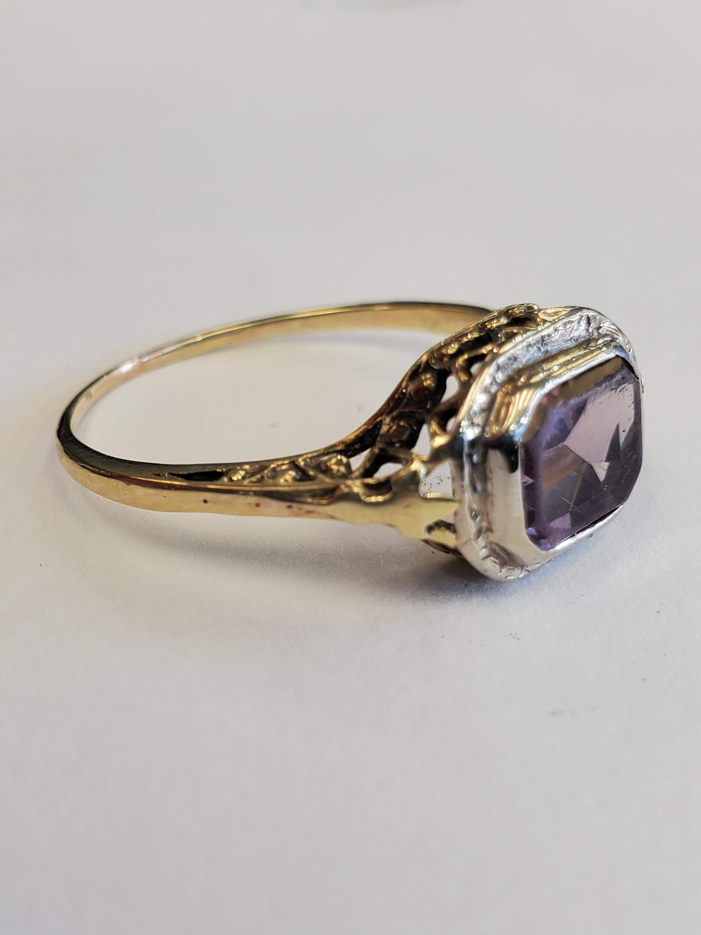 Product Image for Vintage filigree amethyst ring 14k two tone
