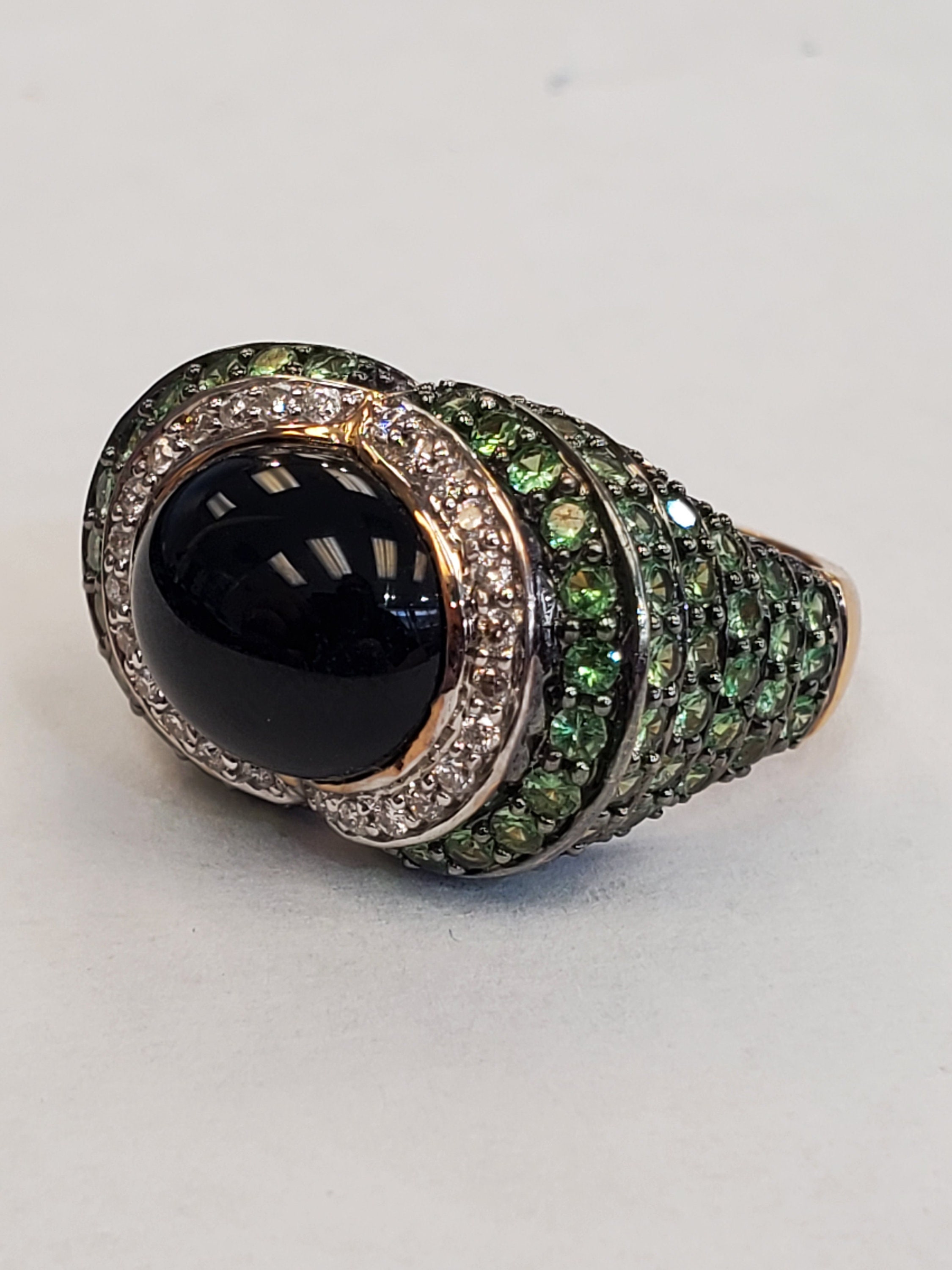 Product Image for Carlo Viani 14k Yellow Gold Onyx Tsavorite Garnet Diamond Ring Size 6