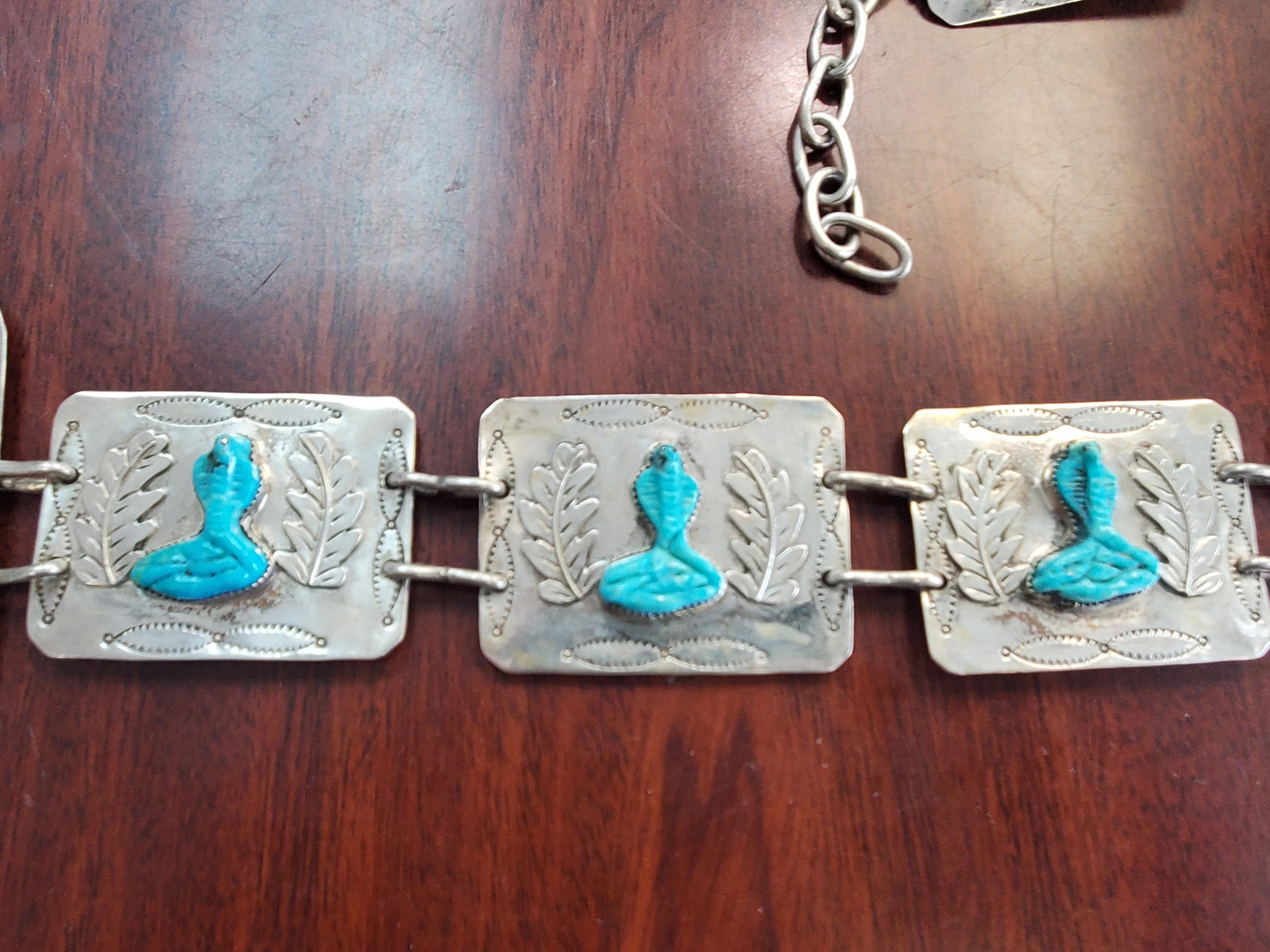 Product Image for Sterling Silver Carved Turquoise Snake Belt Hand Signed Emmerson Castillo