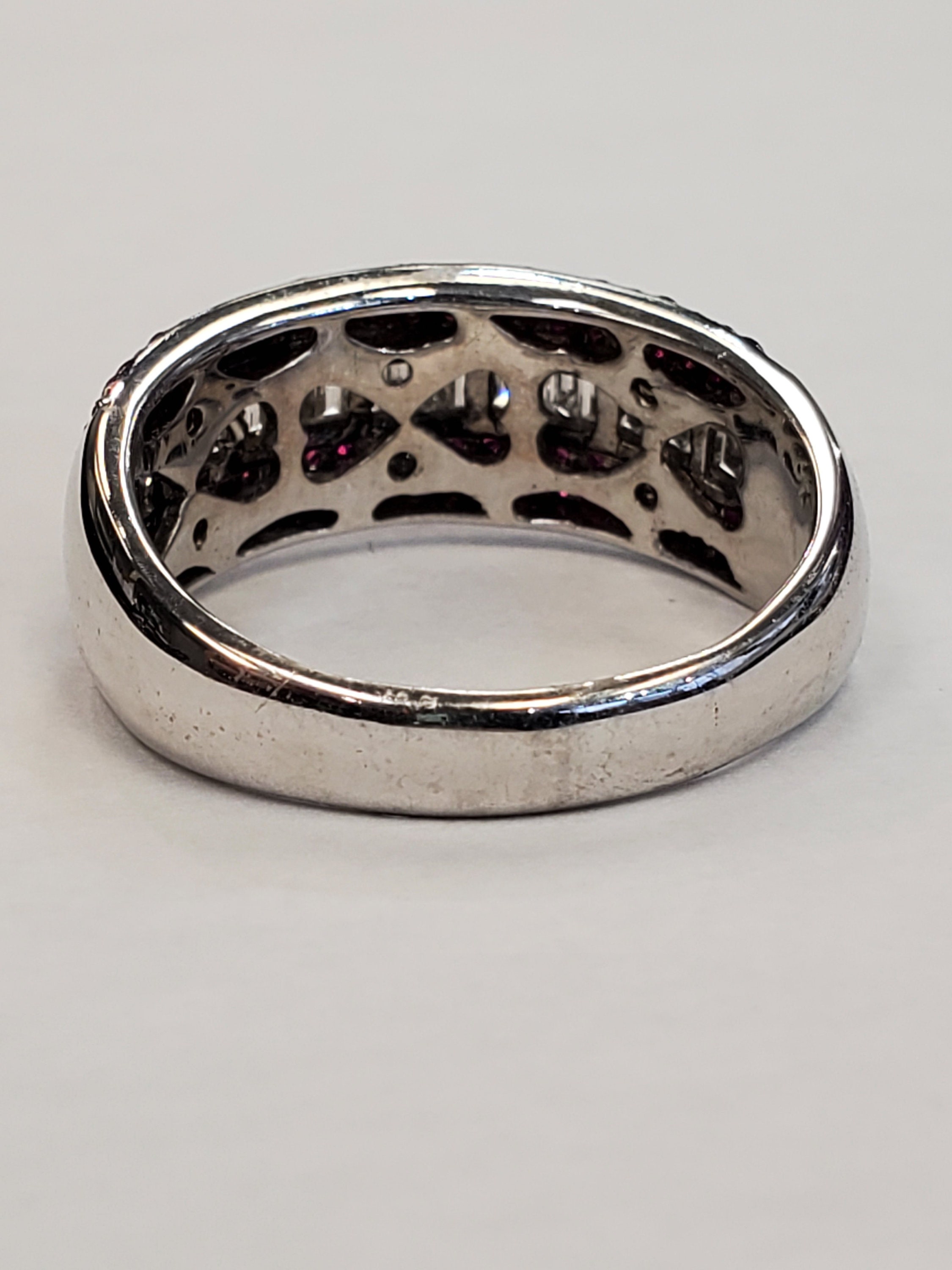 Product Image for 1.14cttw baguette diamond and .50cttw ruby 18k white gold band ring size 10.5