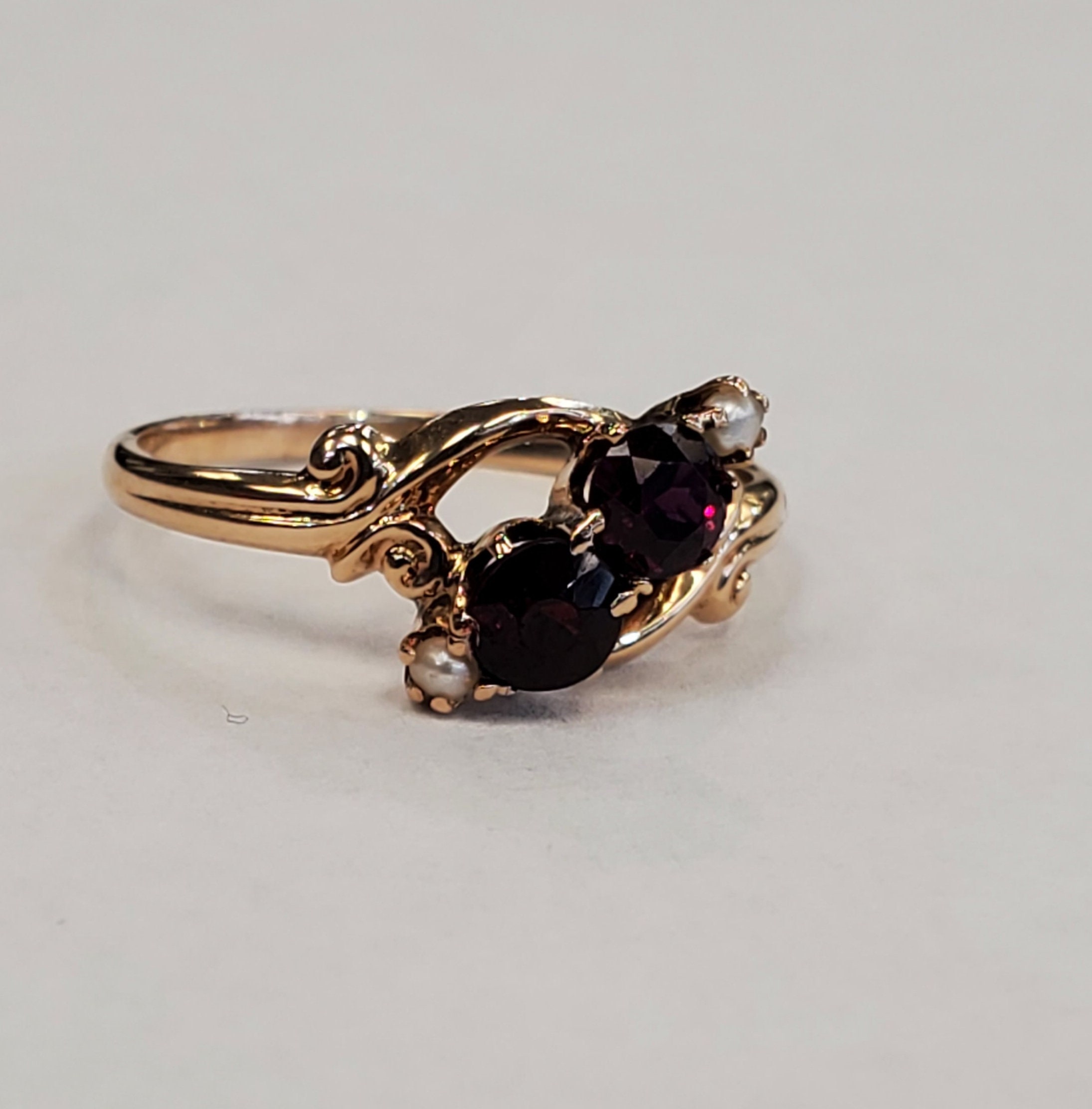 Product Image for Antique White Wile Warner rose cut garnet and seed pearl 10k yellow gold ring