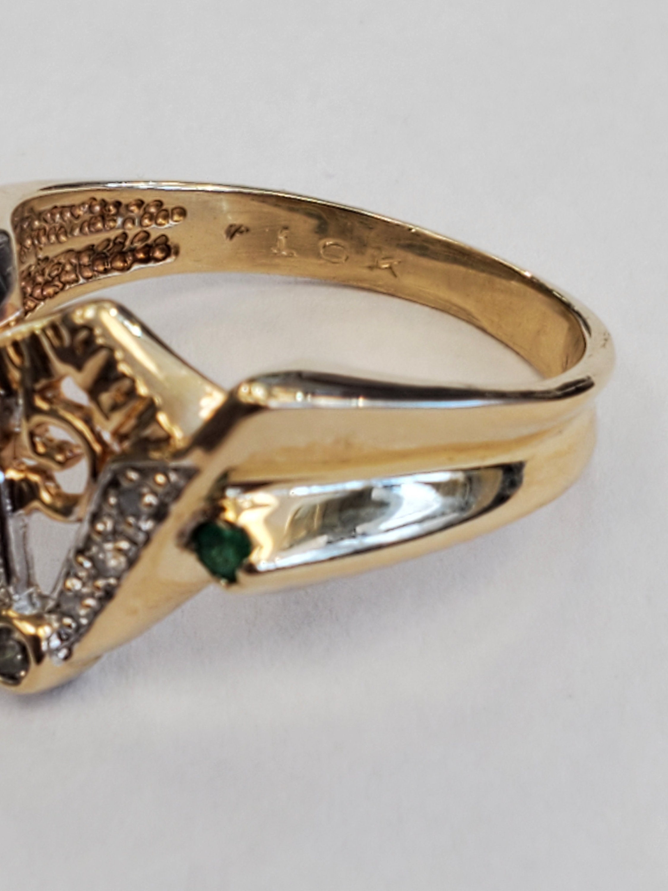 Product Image for Mason Masonic Emerald and Diamond Square and Compass Ring 10k Yellow Gold Size 9