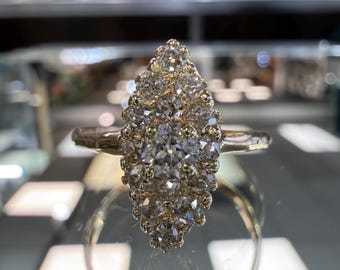 diamond .67cttw old mine & peruzzi navette ring 14k yellow gold
