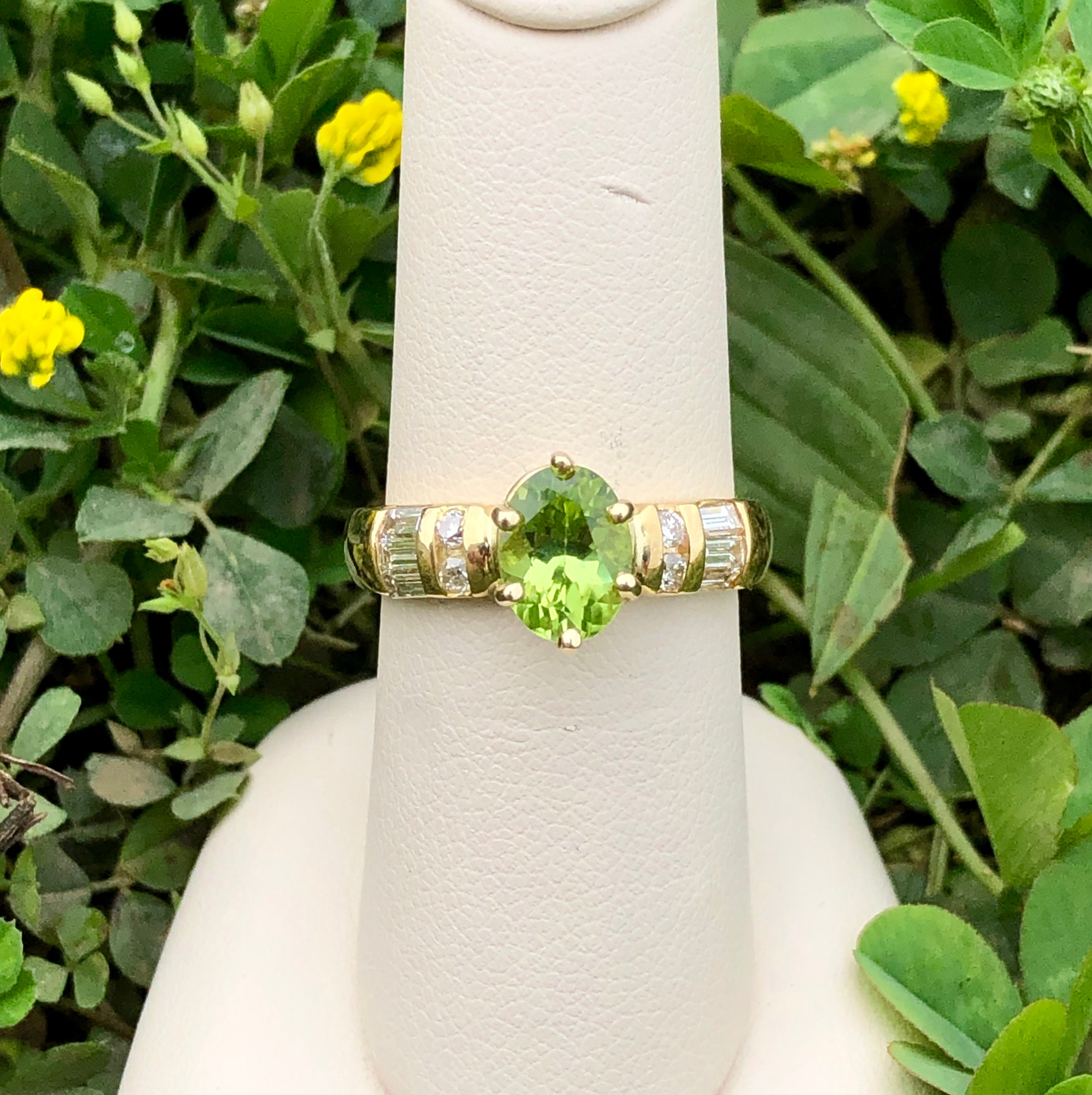 Product Image for 18K Gold 1.30CT Oval Peridot & .37CT Diamond Ring
