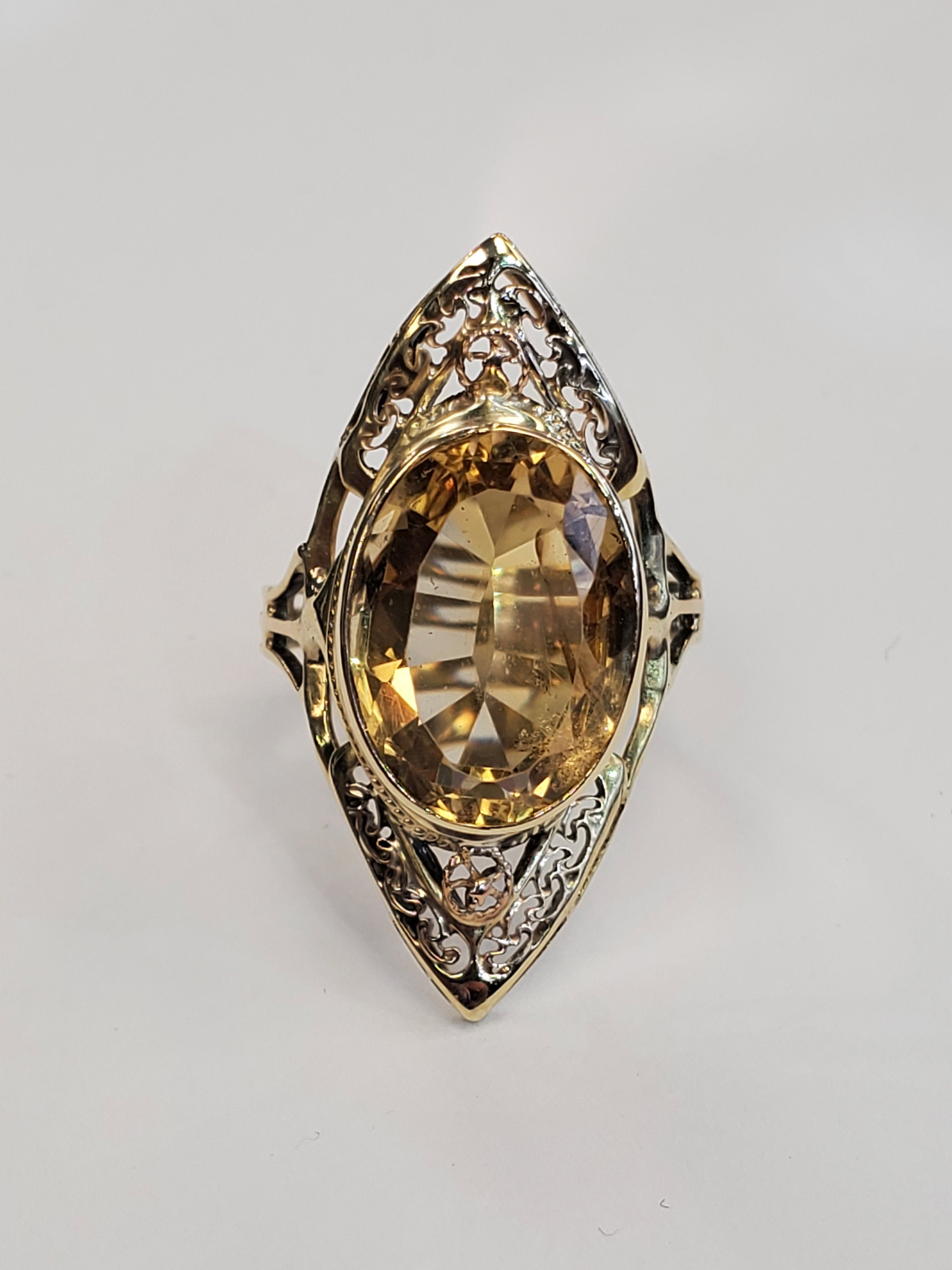 Product Image for Antique citrine filigree navette ring 14k yellow gold size 5.75