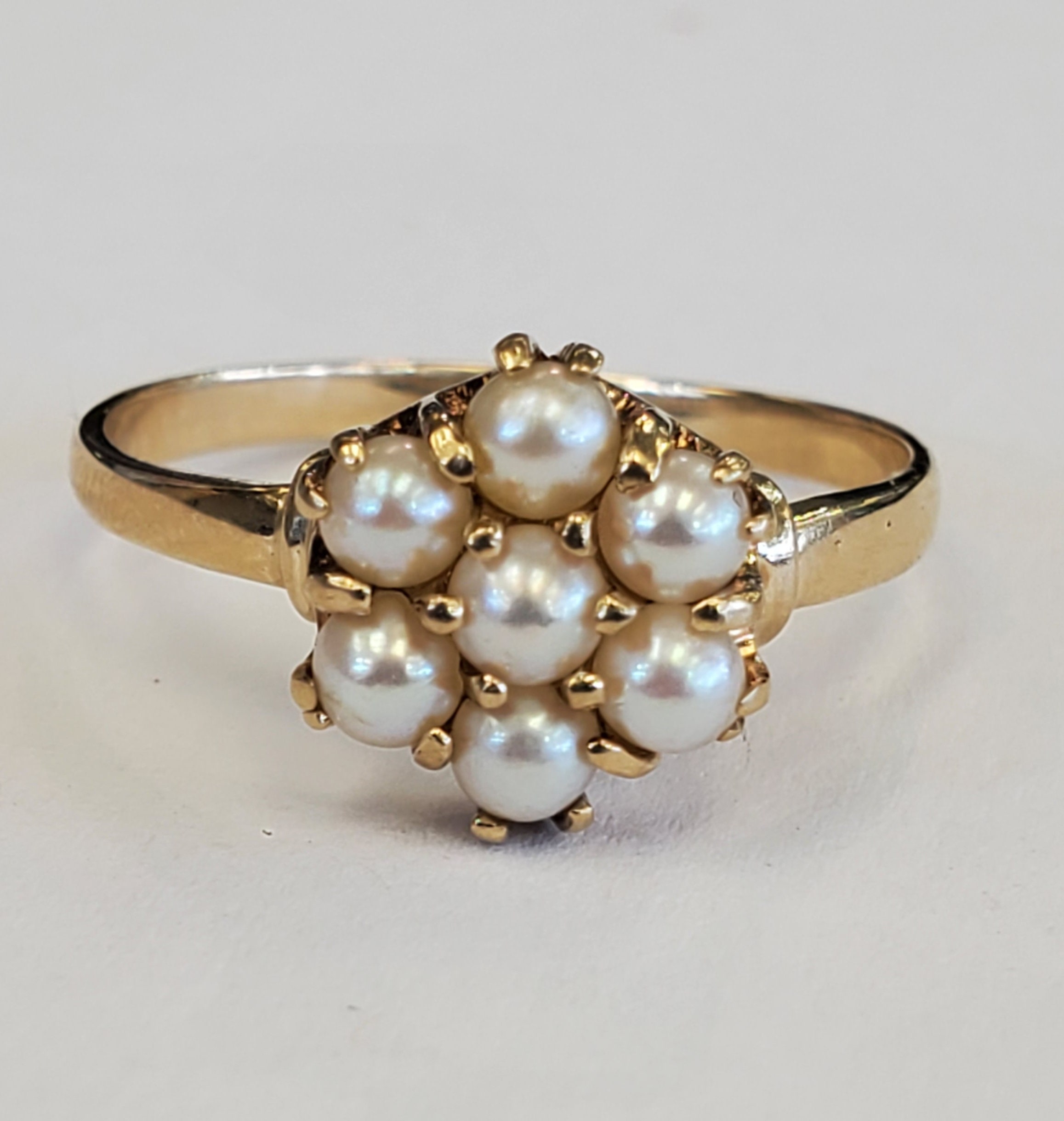 Antique seed pearl cluster Victorian ring 14k yellow gold size 7