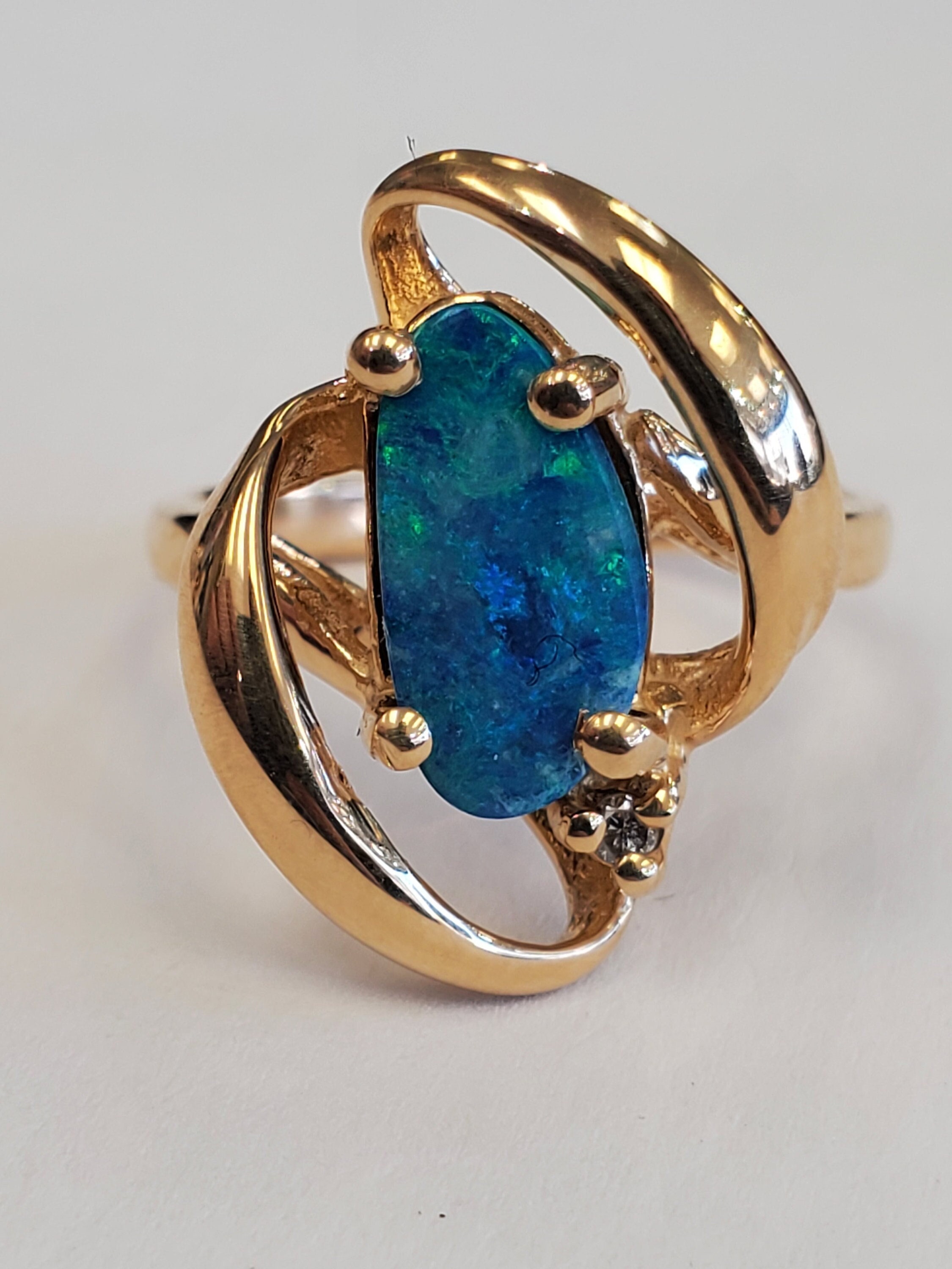 Product Image for Triplet opal and diamond swirl ring 14k yellow gold size 6.25