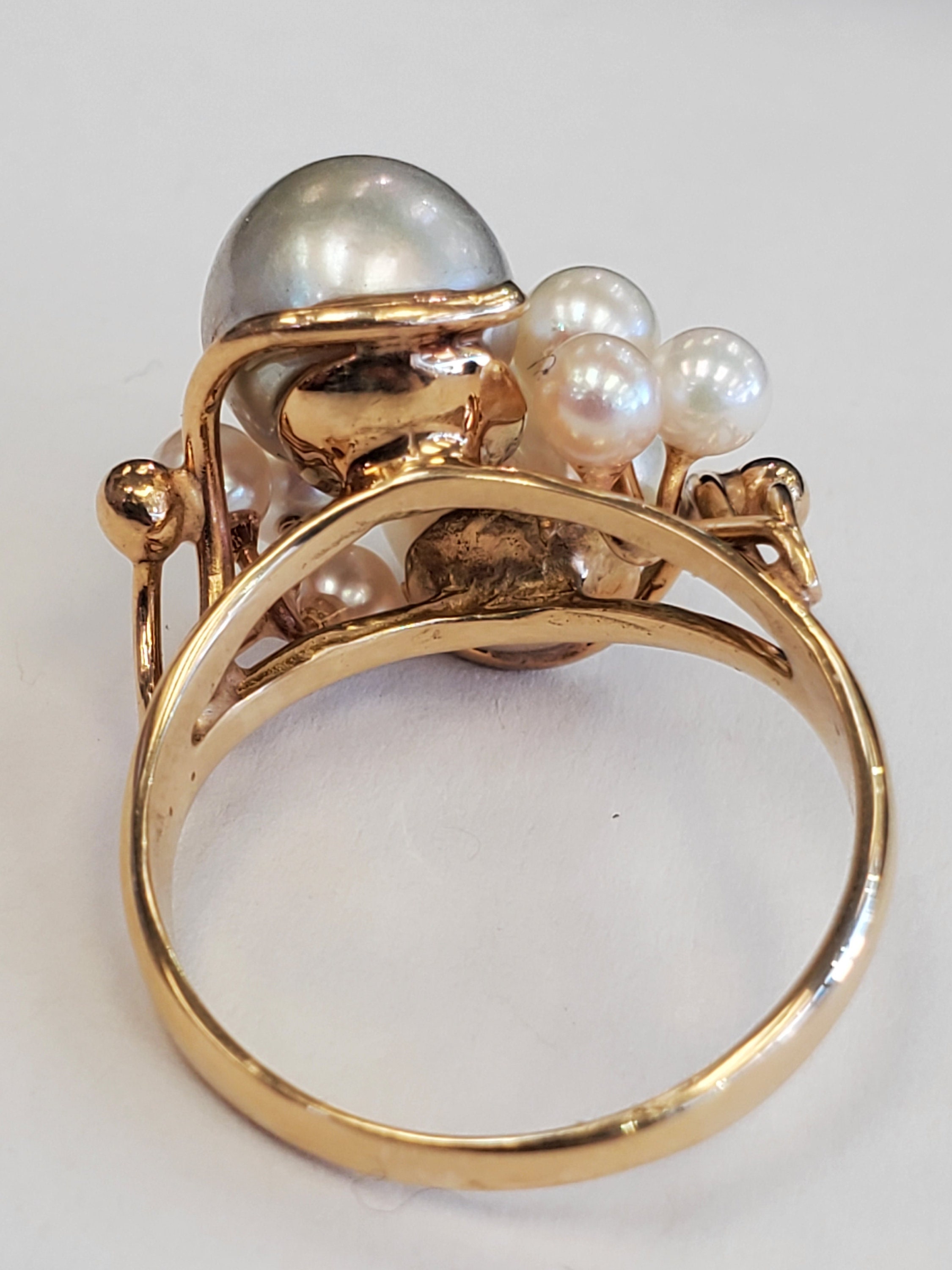 Product Image for Pearl Bubble ring white and silver 14k yellow gold size 7.25