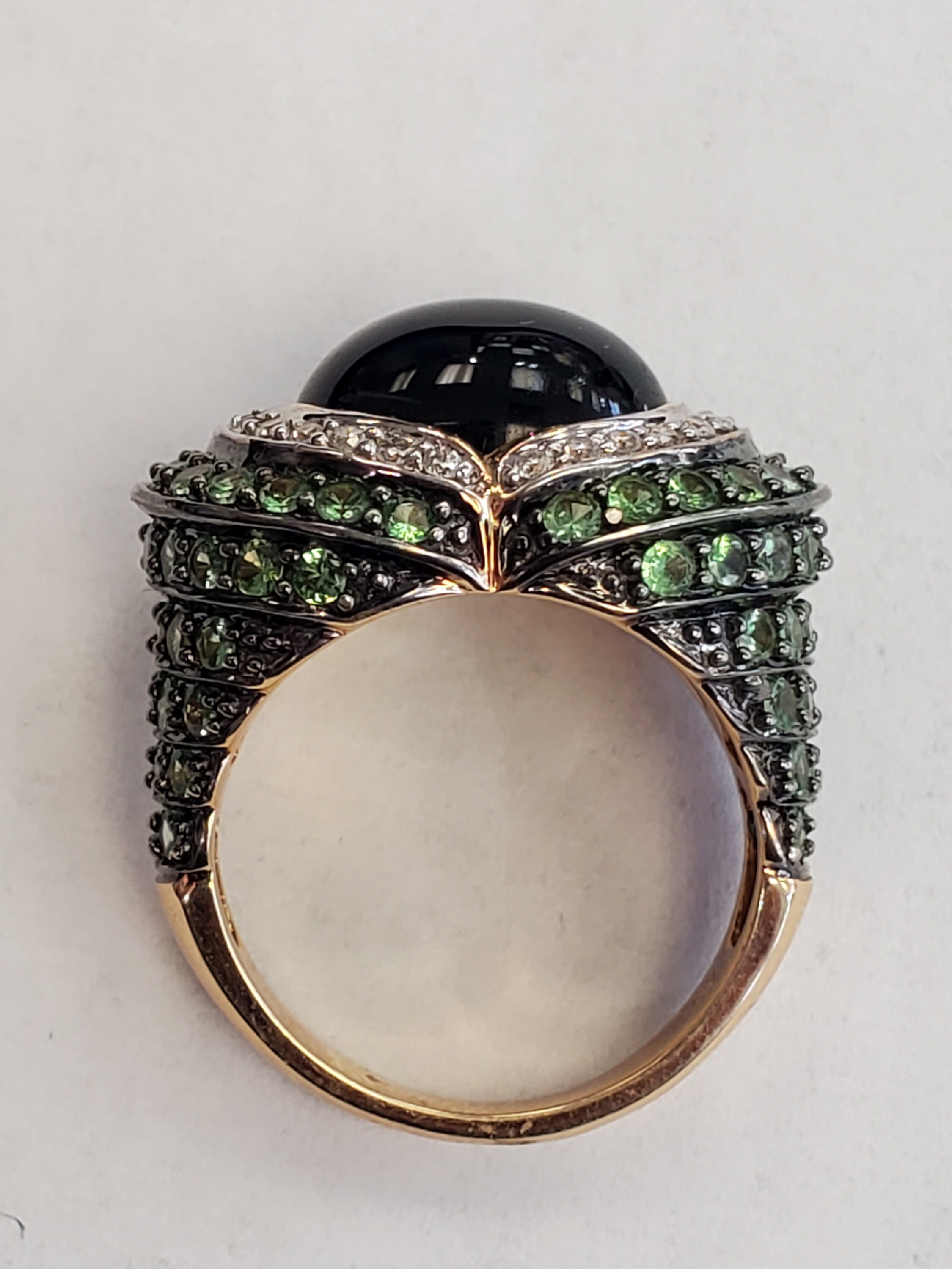 Product Image for Carlo Viani 14k Yellow Gold Onyx Tsavorite Garnet Diamond Ring Size 6