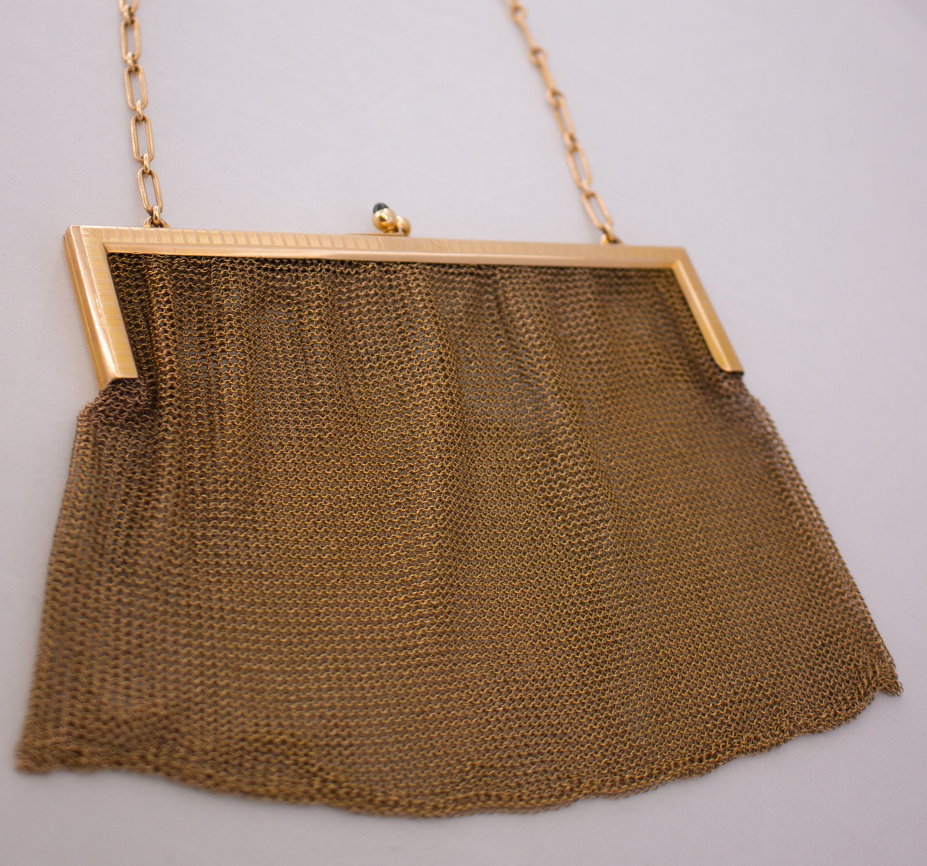 Product Image for Art Deco 1920s Antique Mesh Chainmaille Purse 14k Yellow Gold Sapphire Closure