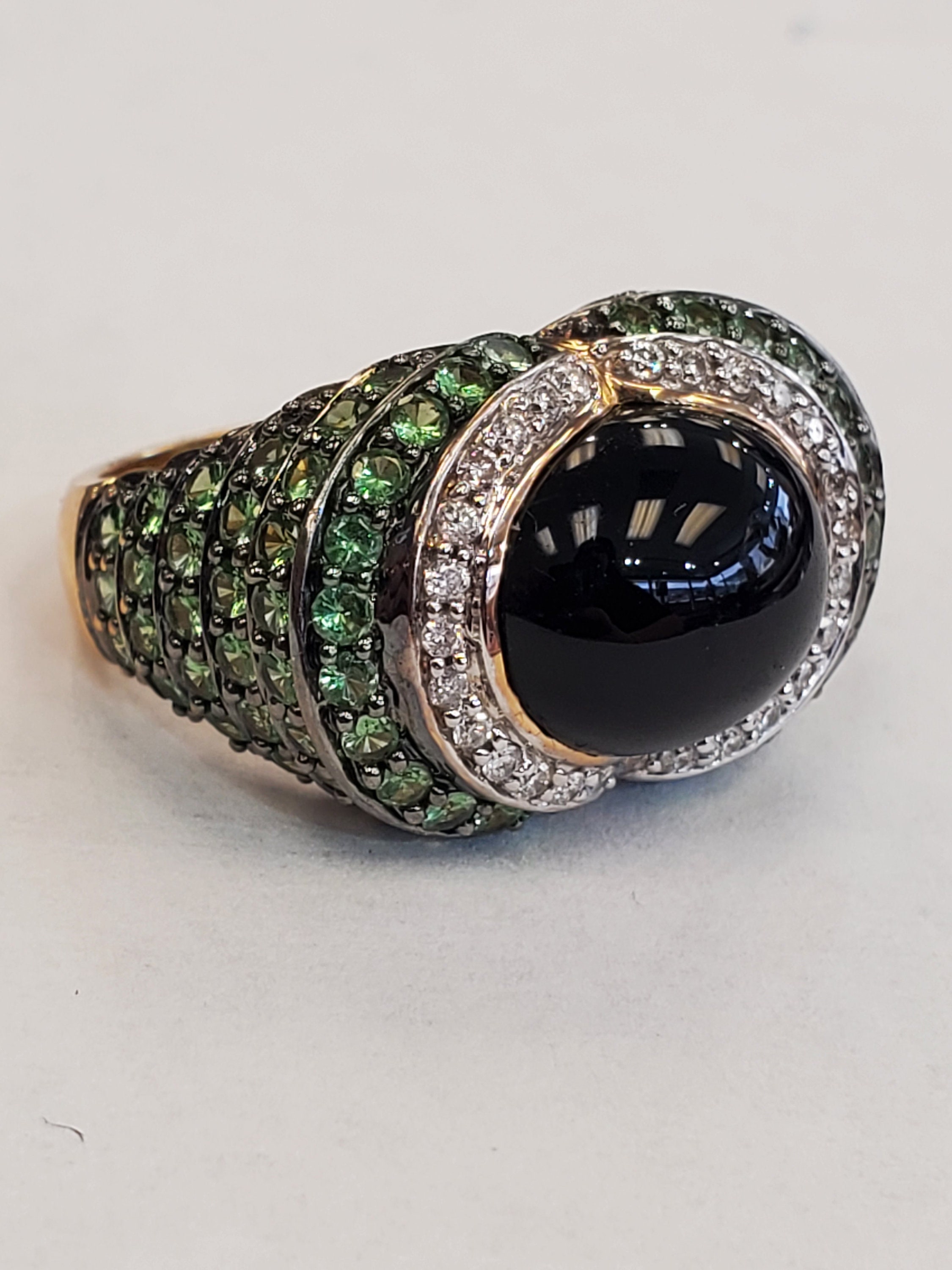 Product Image for Carlo Viani 14k Yellow Gold Onyx Tsavorite Garnet Diamond Ring Size 6