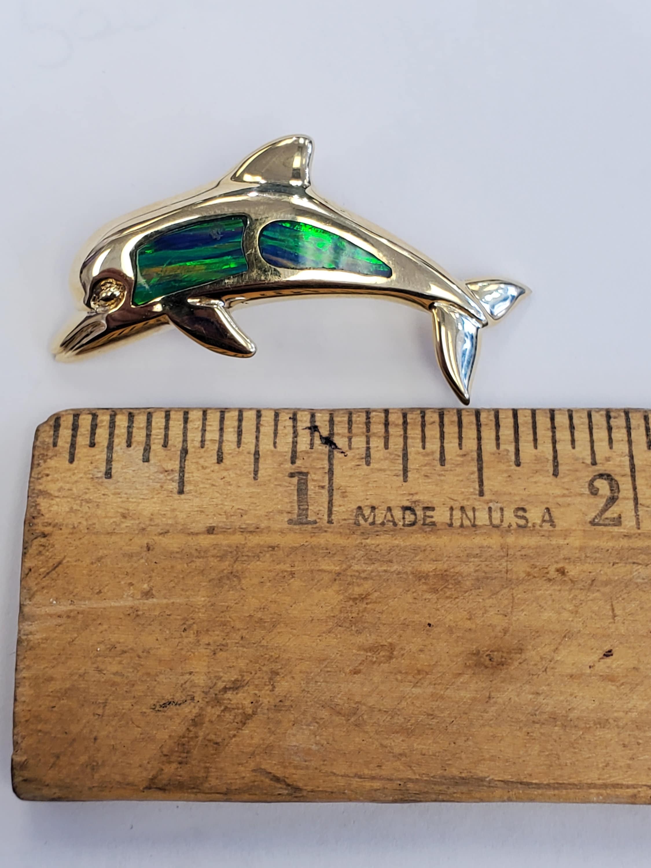 Product Image for Opal Inlay Dolphin Pendant Slide 14k Yellow Gold