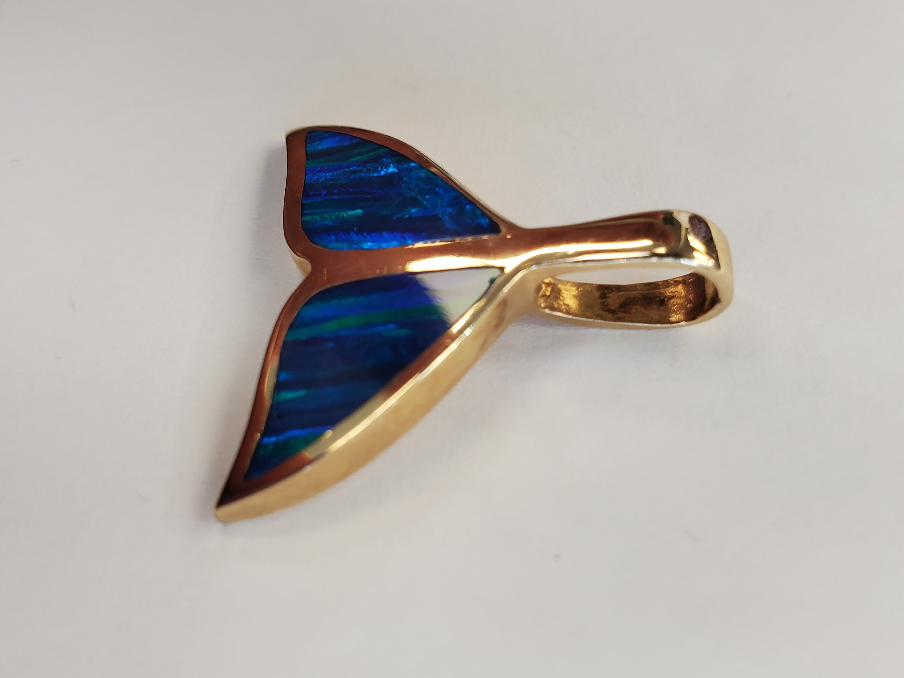 Product Image for Opal Inlay Whale Tail Pendant 14k Yellow Gold