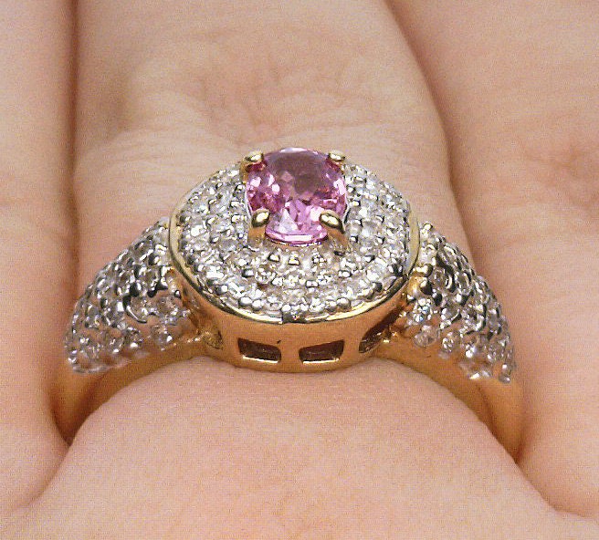 Product Image for 14K Gold .57CT Pink Sapphire .43CT Diamond Halo Ring