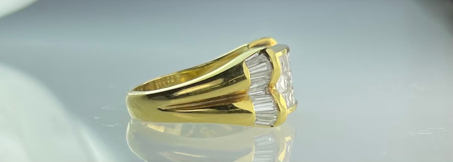 Product Image for 18K Yellow gold band ring with invisible set princess & baguette cut diamonds 2.50CTTW