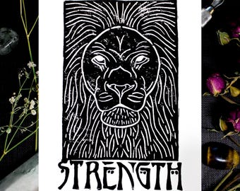 Strength Tarot Linocut / 5 x 7 Print