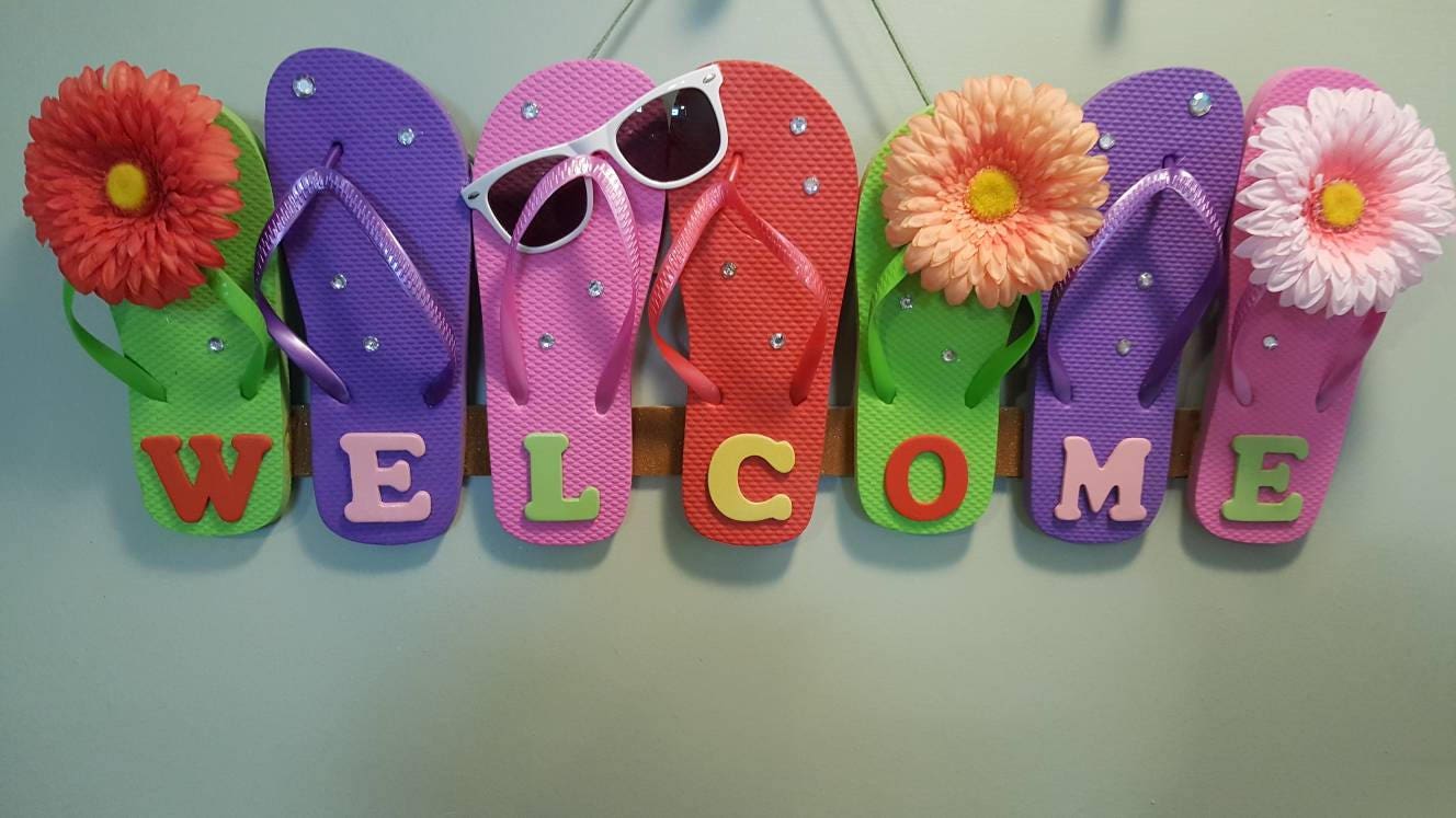 Flip Flop Wreath Door Hanging Flip Flops Welcome Sign Etsy