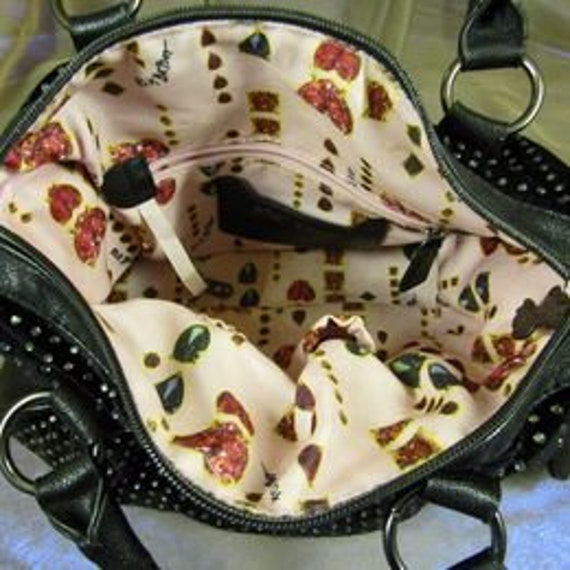 Vintage Betsey Johnson Polka Dot Grid Handbag/Sat… - image 5