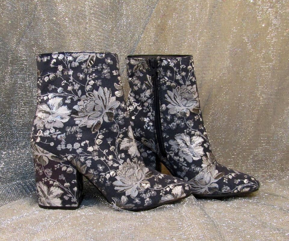 Merona Silver Floral Bracade Ankle Boots Size